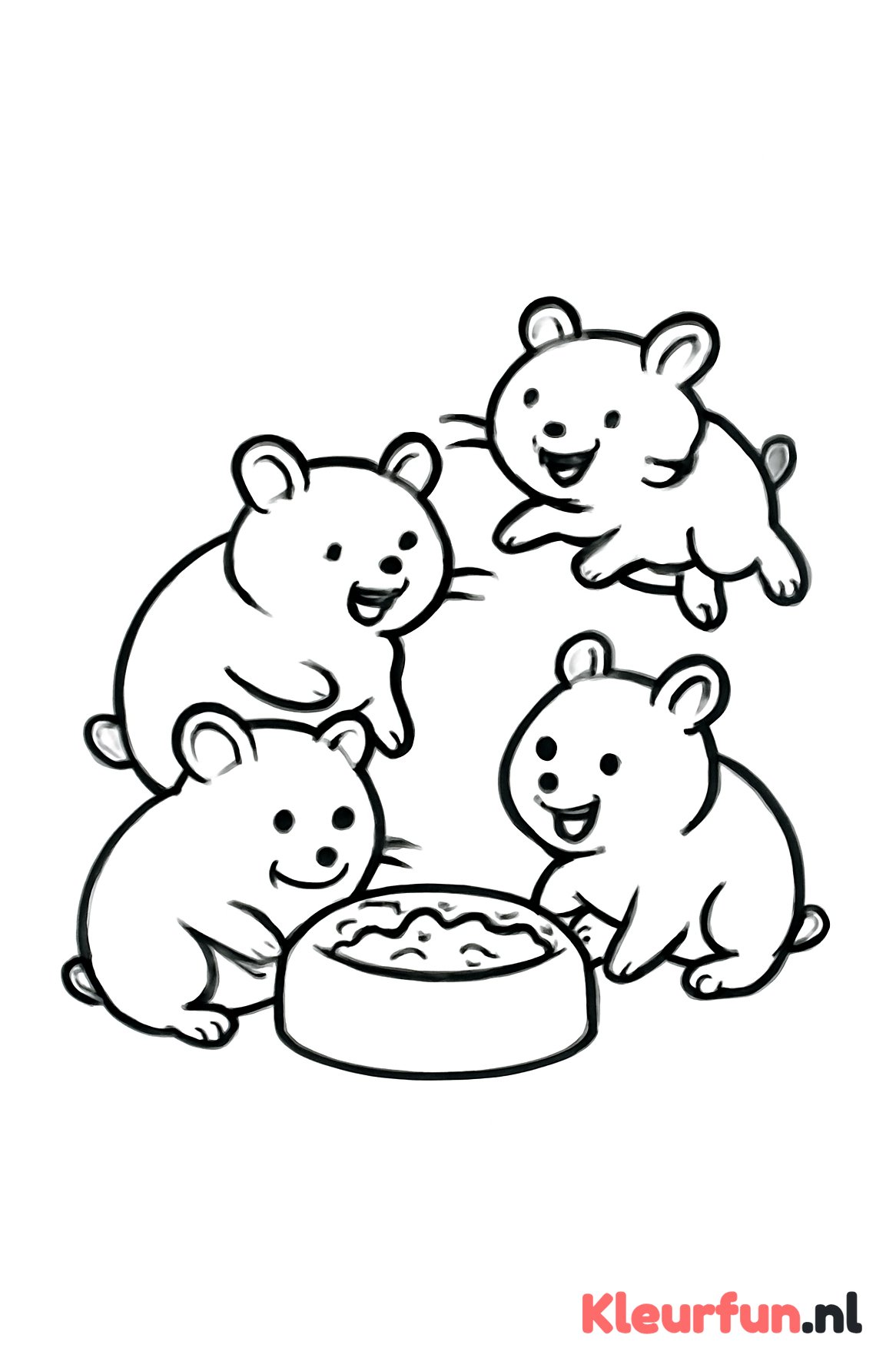 Spelende hamsters bij de voerbak
