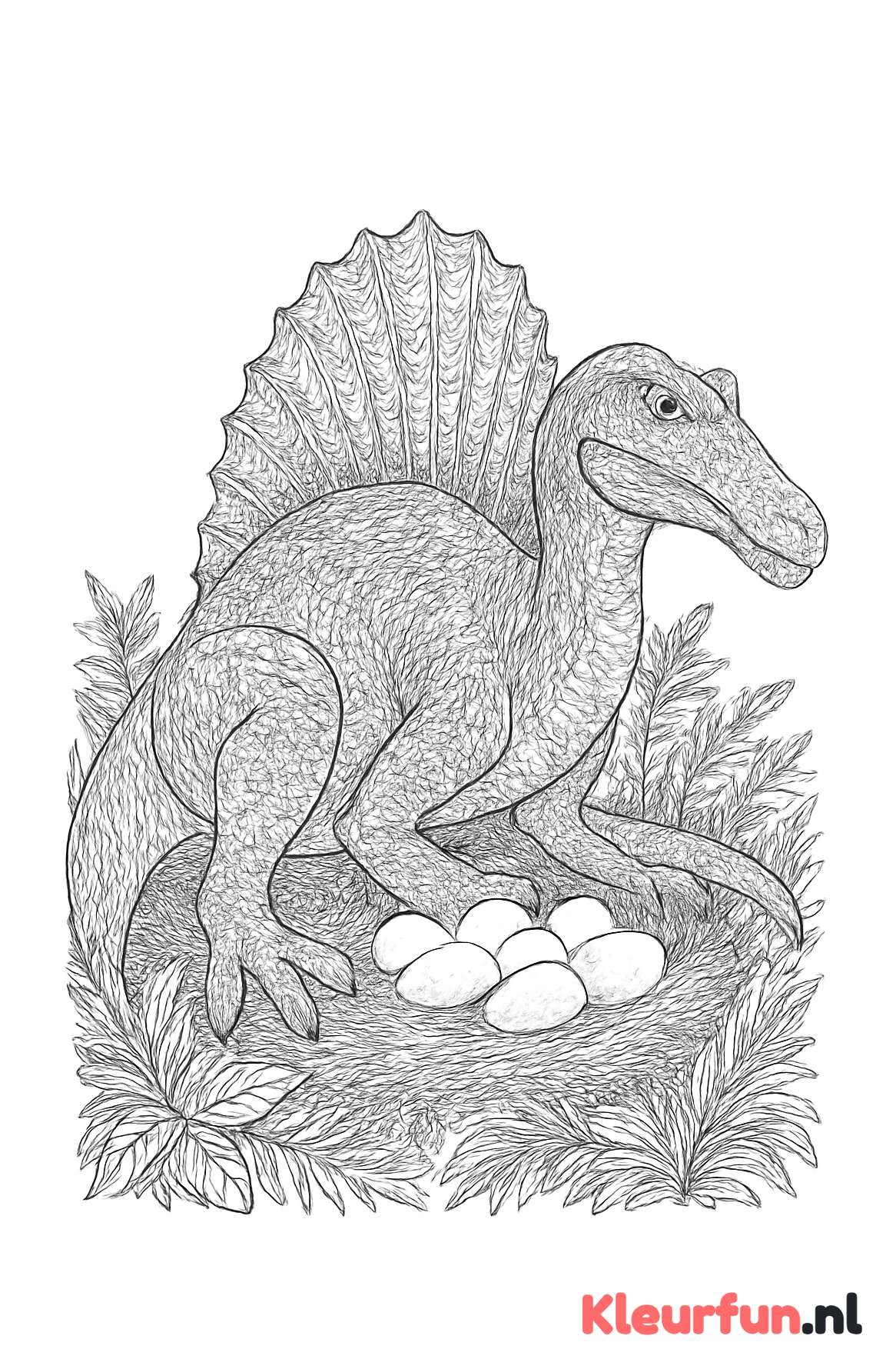 Spinosaurus broedt op eieren