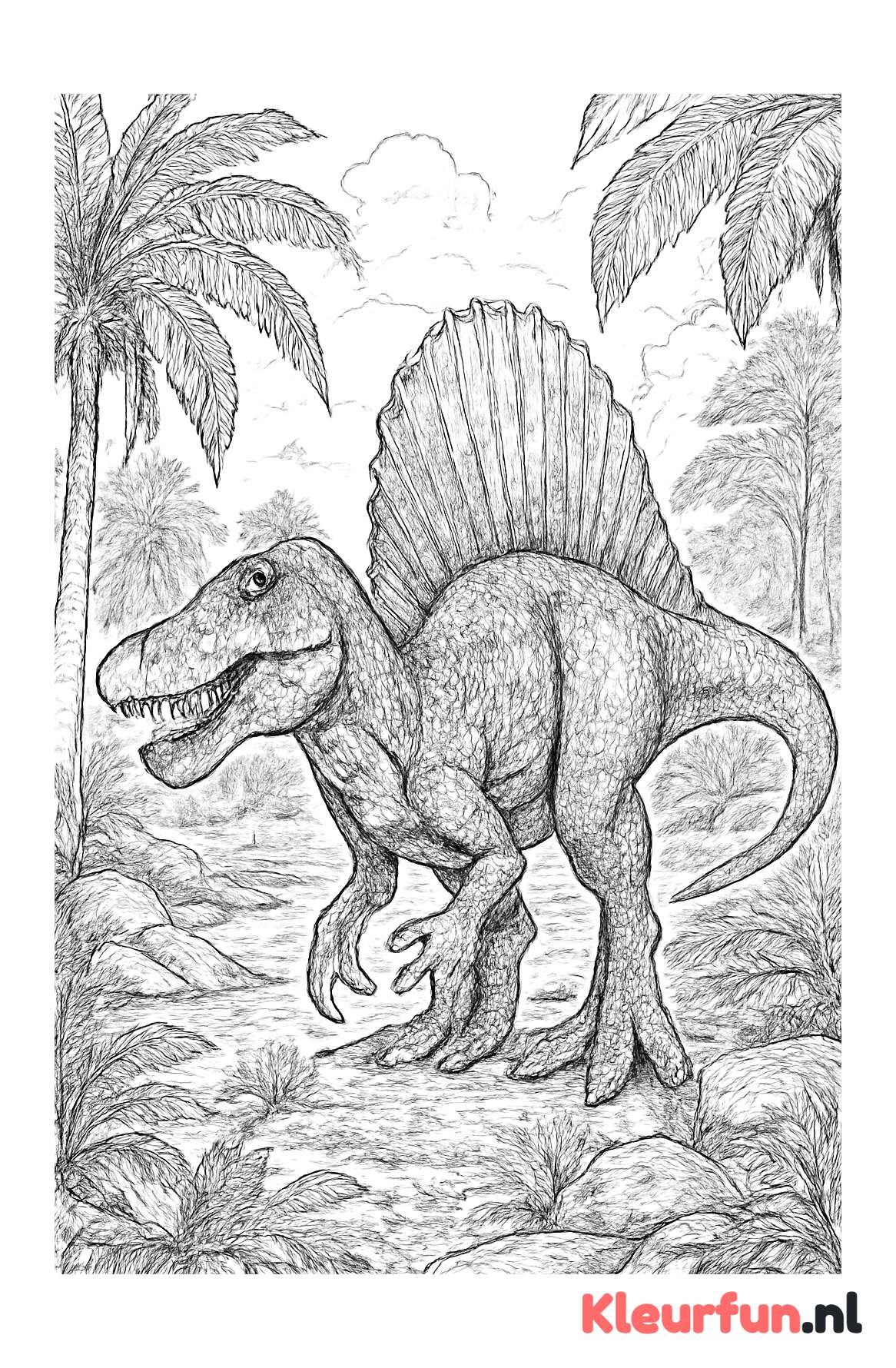 Spinosaurus in prehistorisch landschap
