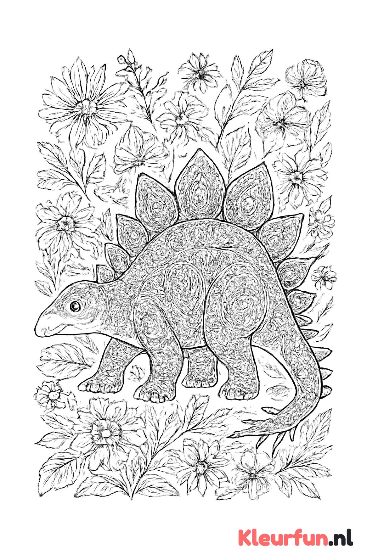 Stegosaurus met bloemen en patronen