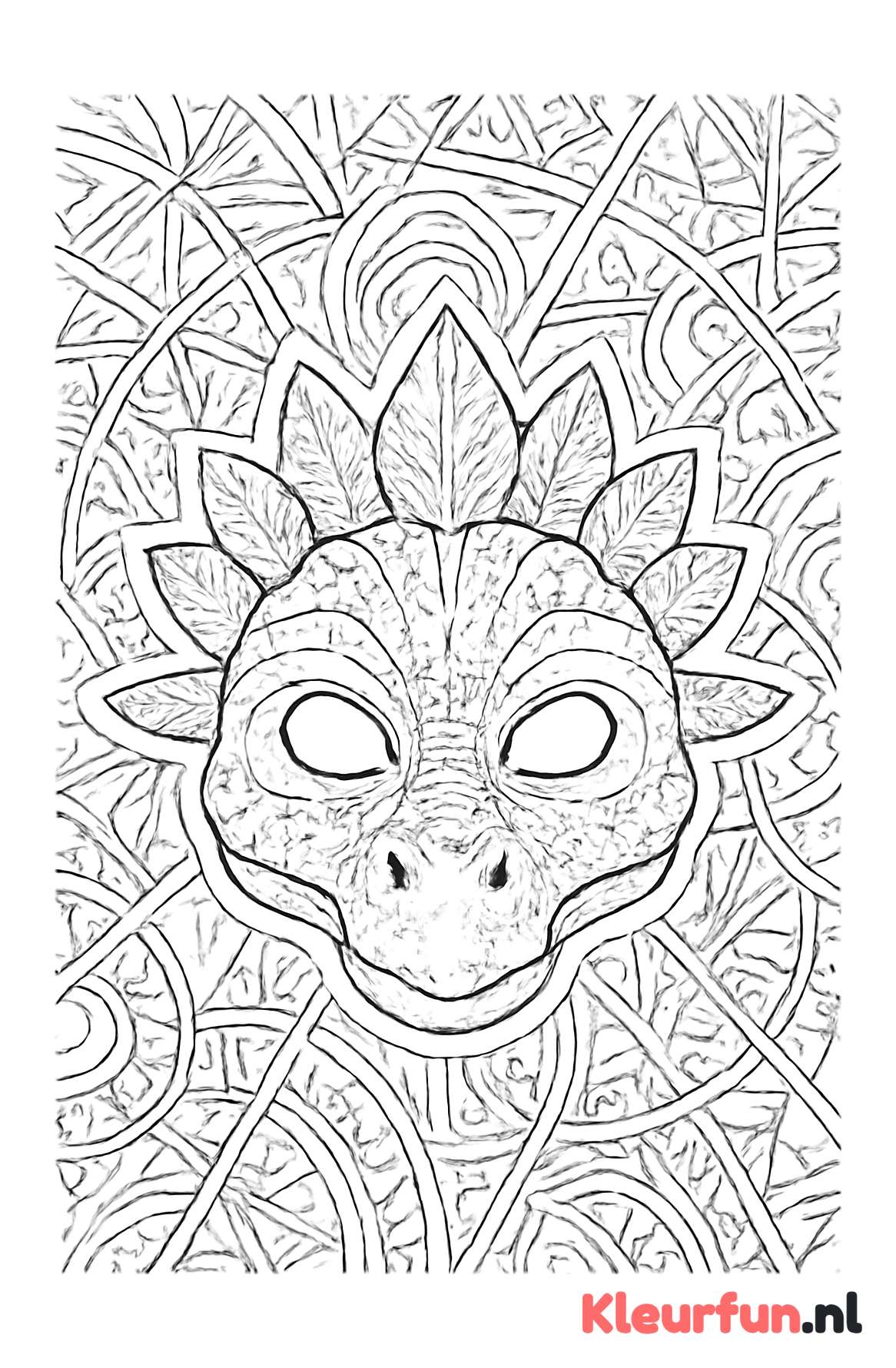Dinosaurus masker met stekelige platen en geometrische achtergrond