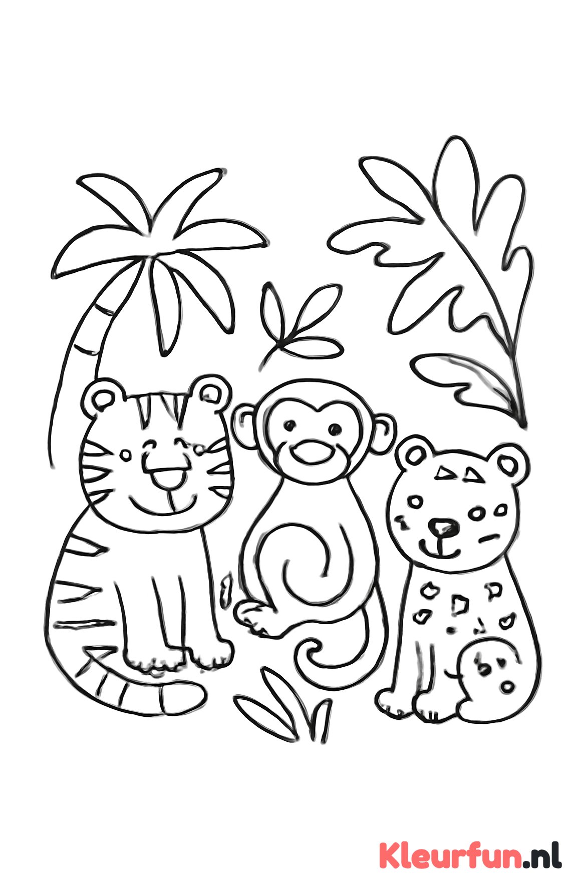 Tijger, aap en luipaard in de jungle