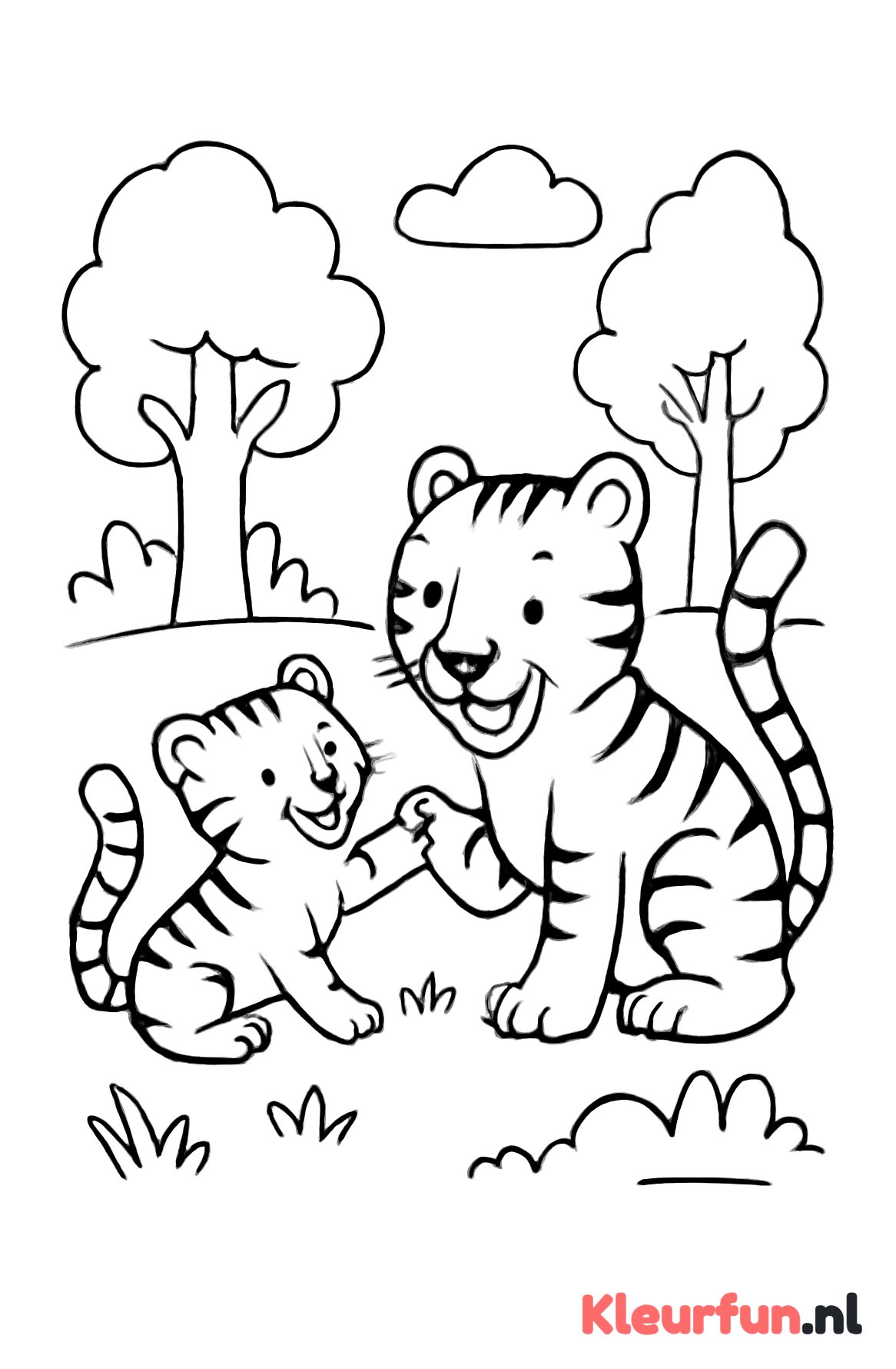 Tijger met jong spelen
