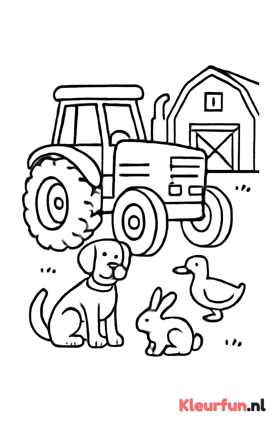 Tractor met hond, eend en konijn