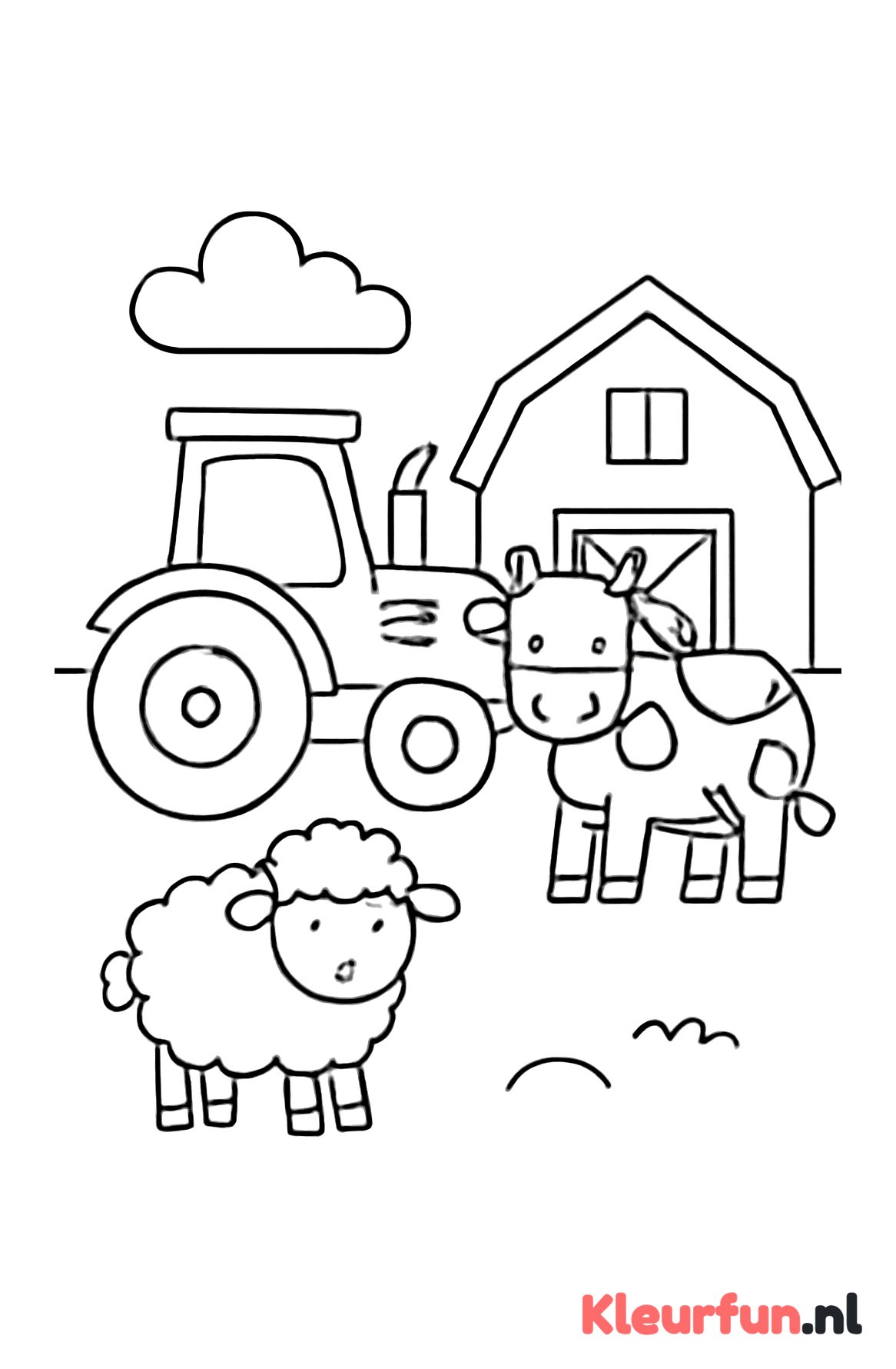 Tractor met koe en schaap