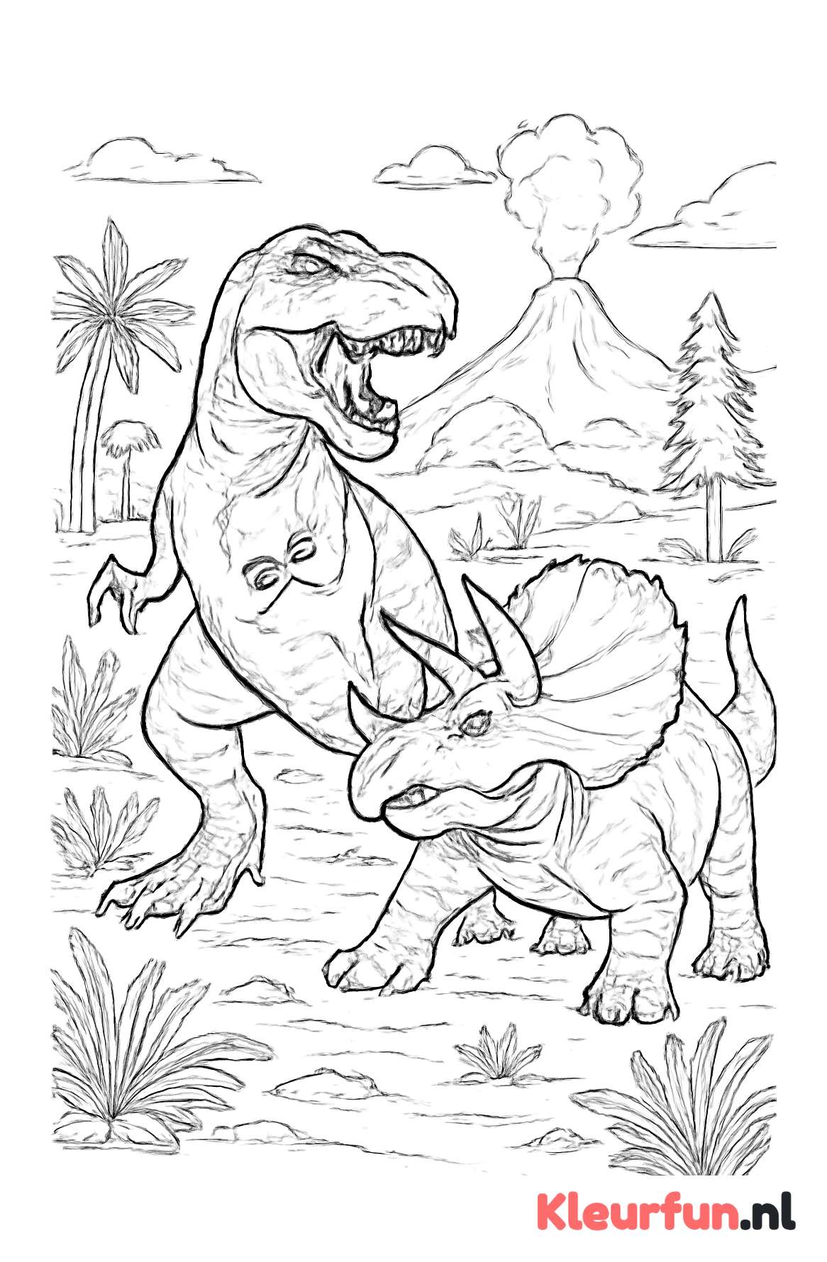 Vechtende T-Rex en Triceratops