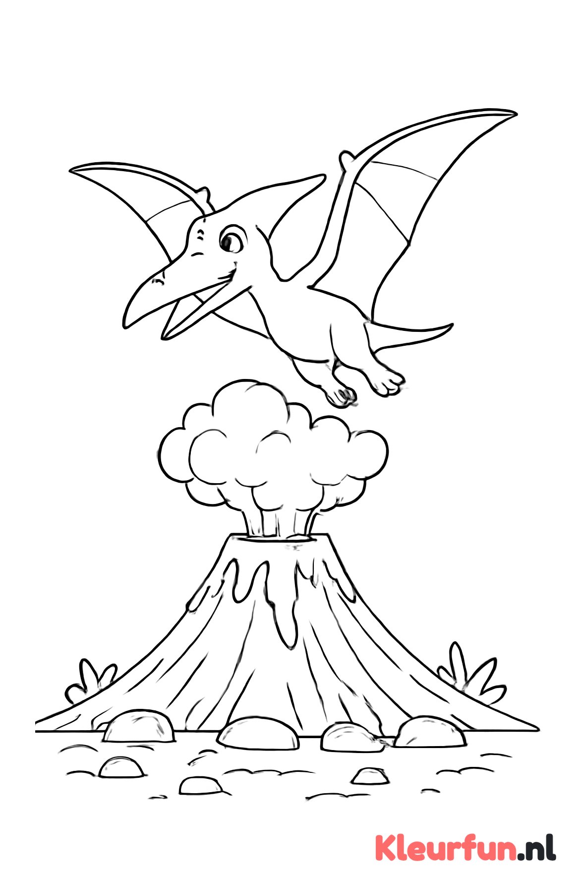 Vliegende pterodactylus bij vulkaan