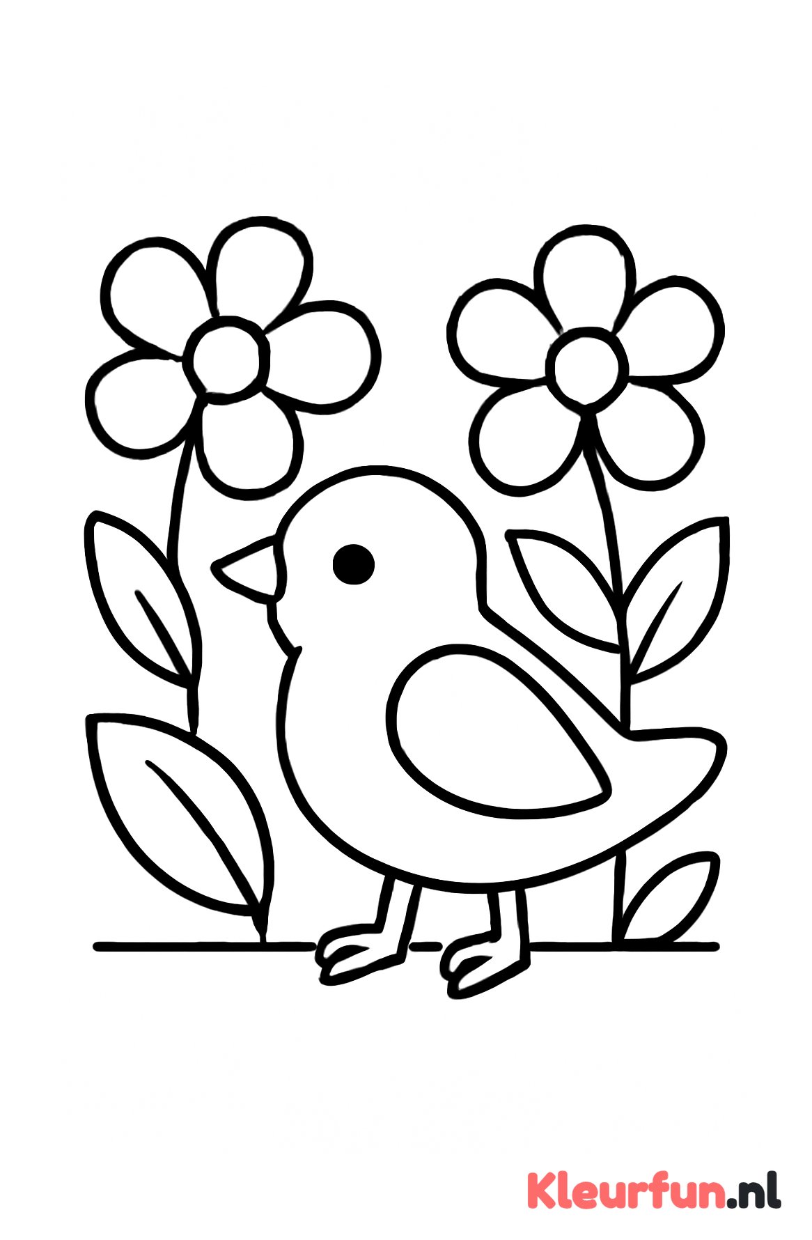 Vogel op de grond met bloemen