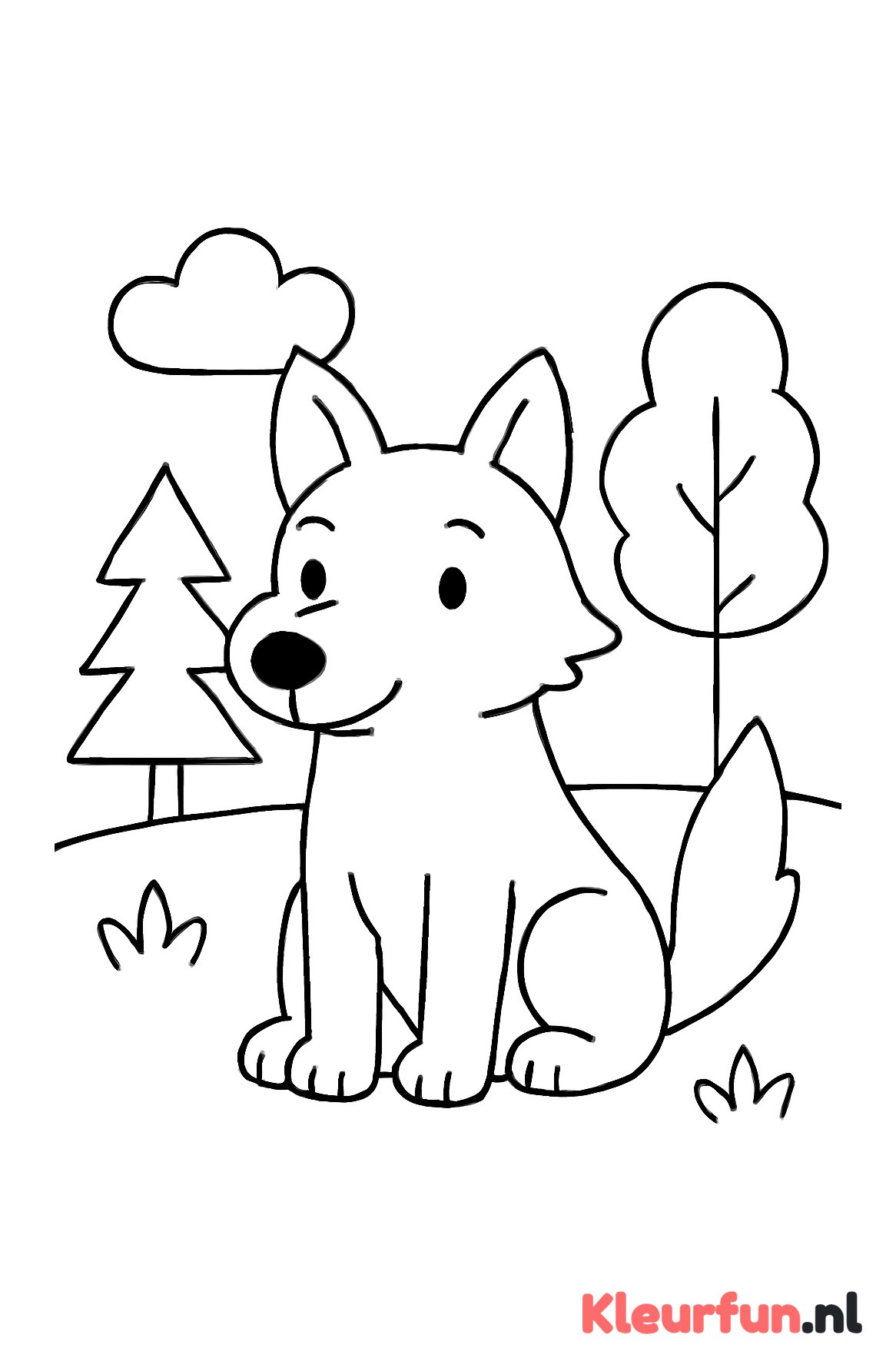 Grote, vriendelijke wolf in het bos