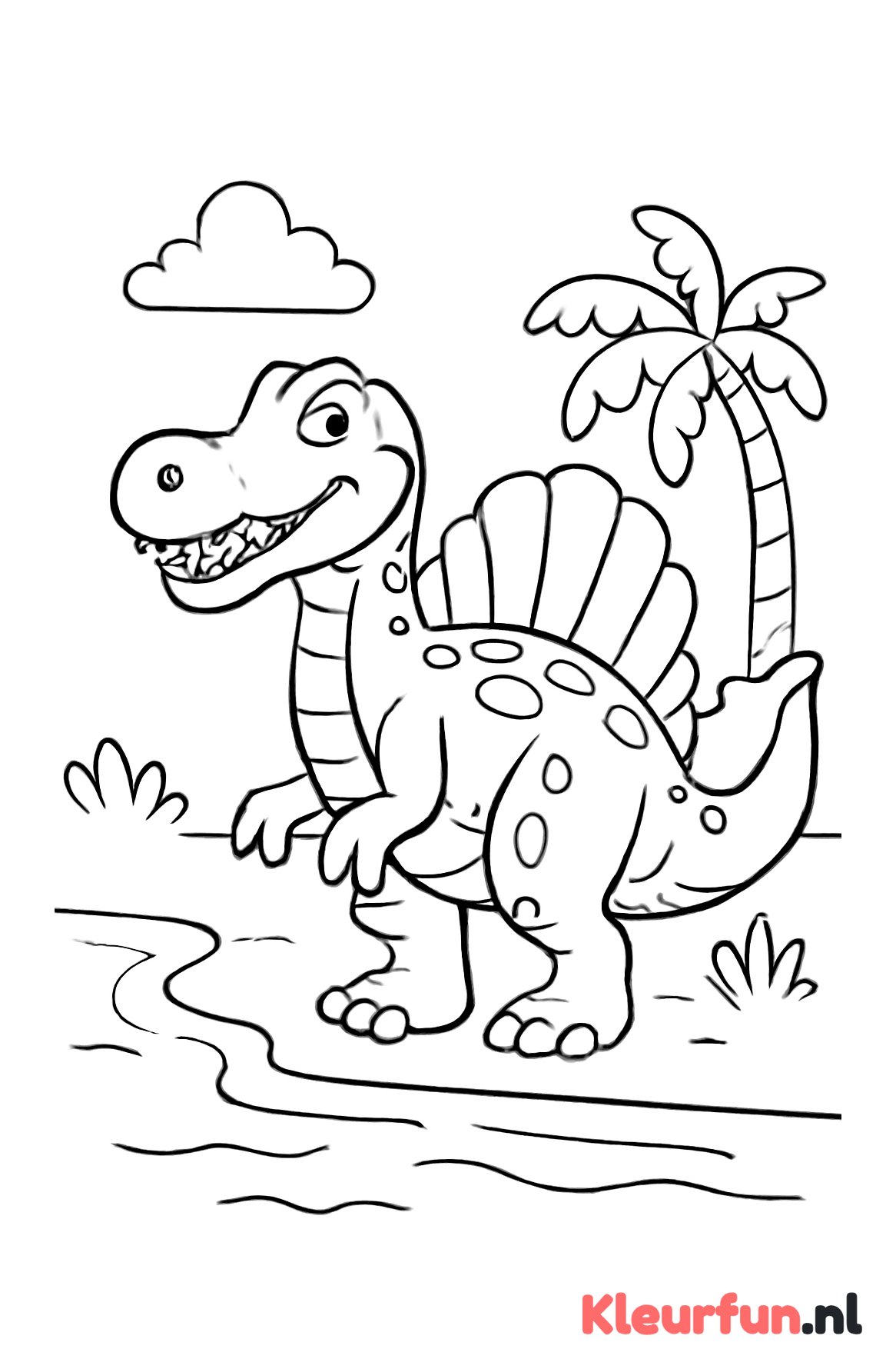 Vriendelijke spinosaurus aan waterkant