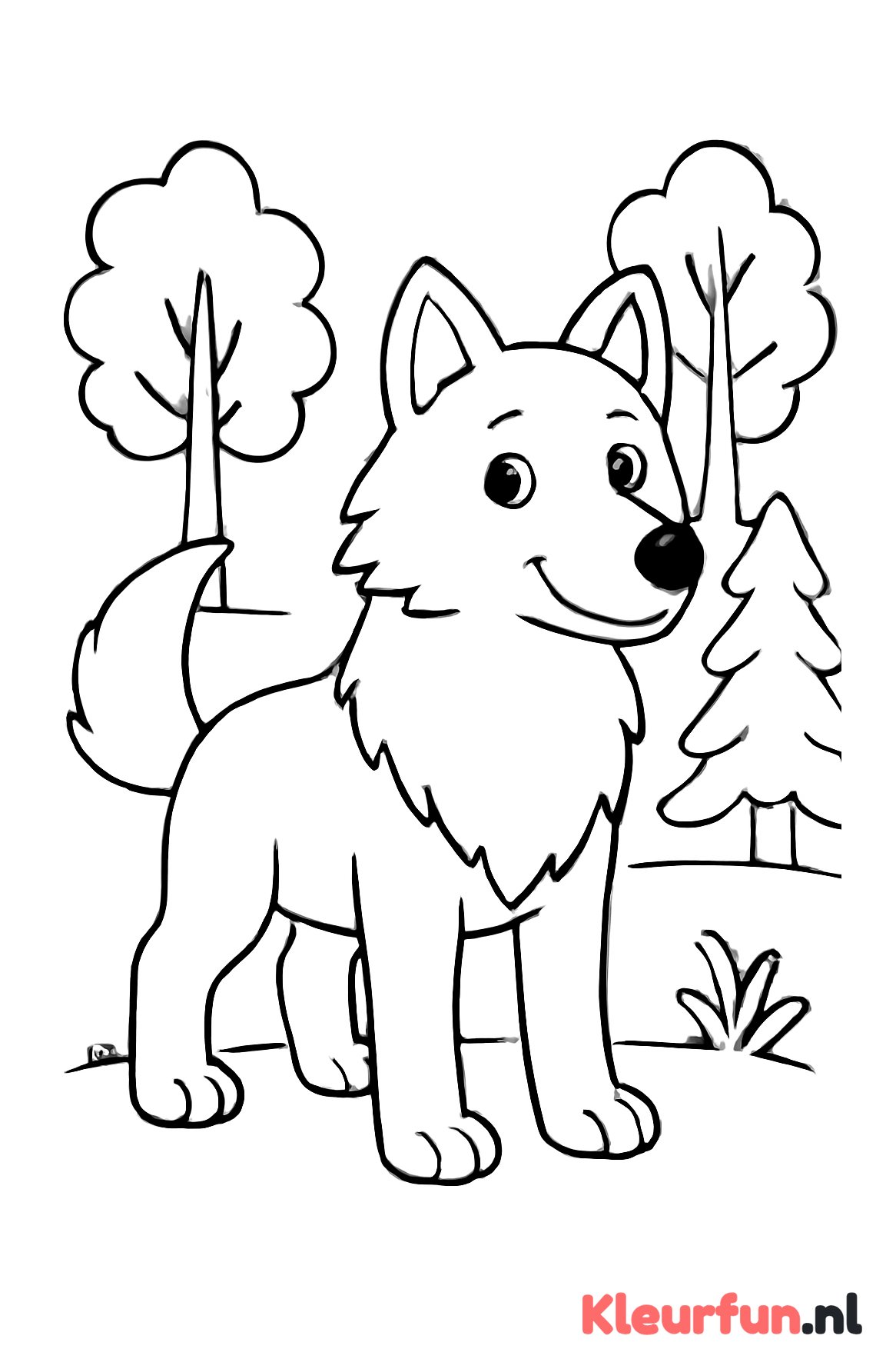 Vriendelijke wolf in het bos