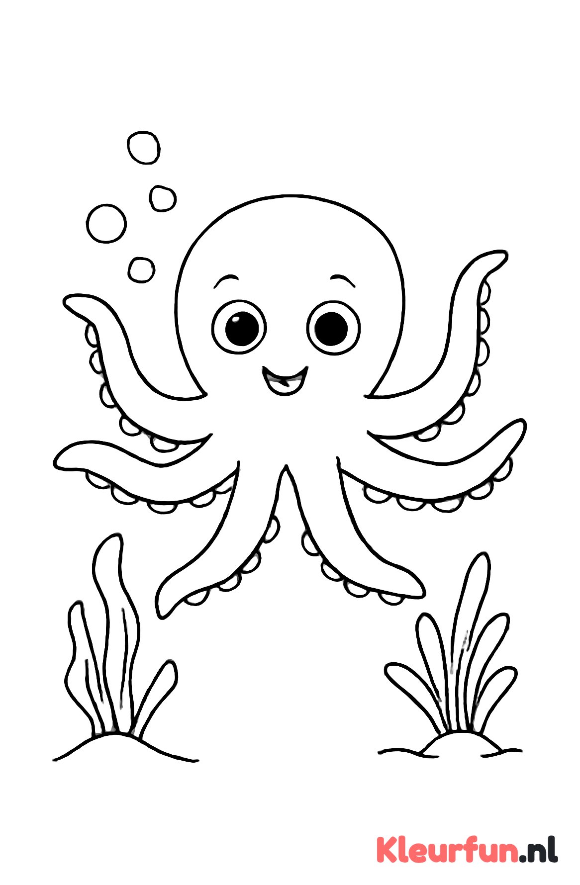 Vrolijke octopus tussen het zeegras