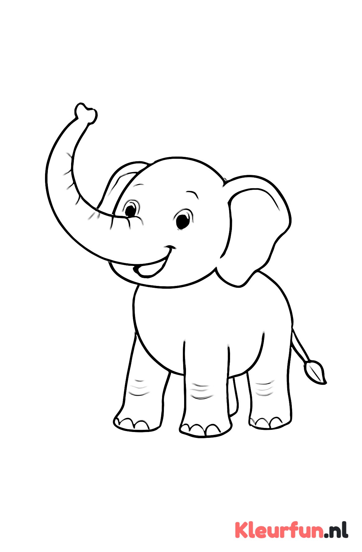 Vrolijke olifant met omhoog gehouden slurf