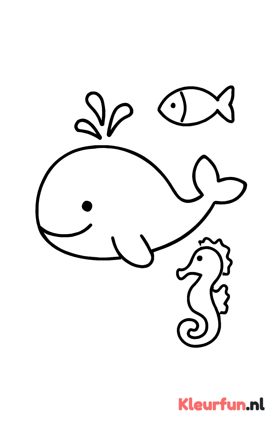 Walvis met kleine vis en zeepaardje