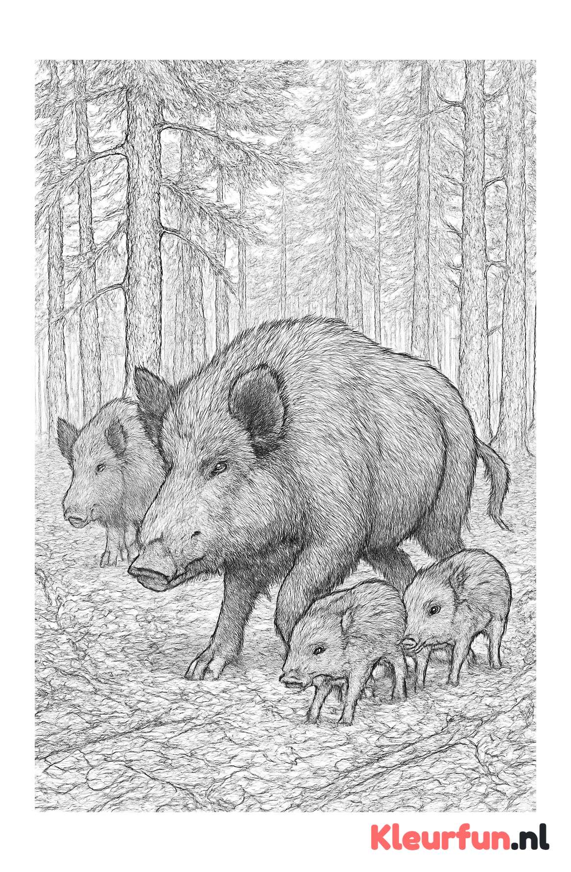 Groep wilde zwijnen in het bos