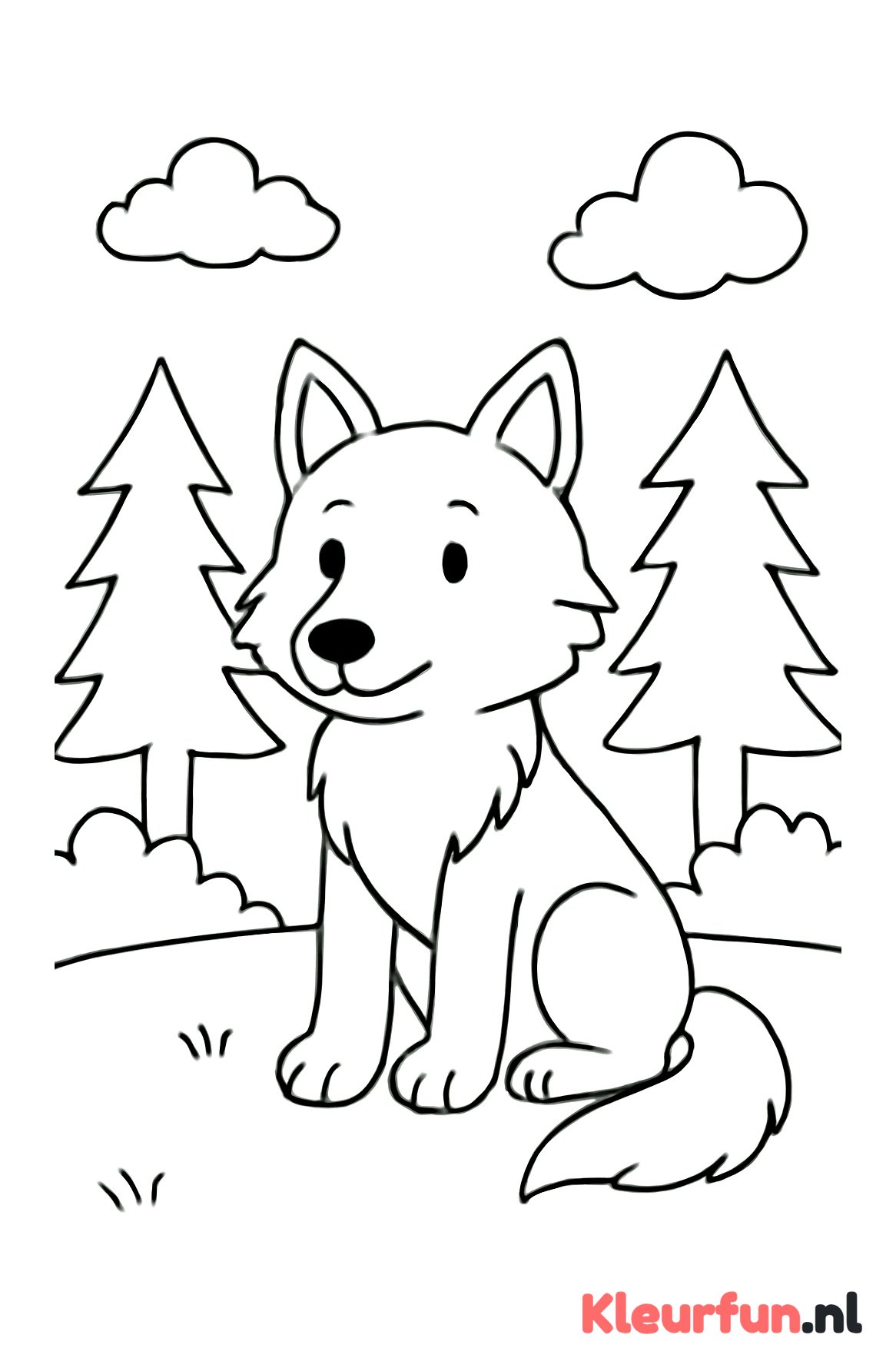 Wolf in het bos zittend