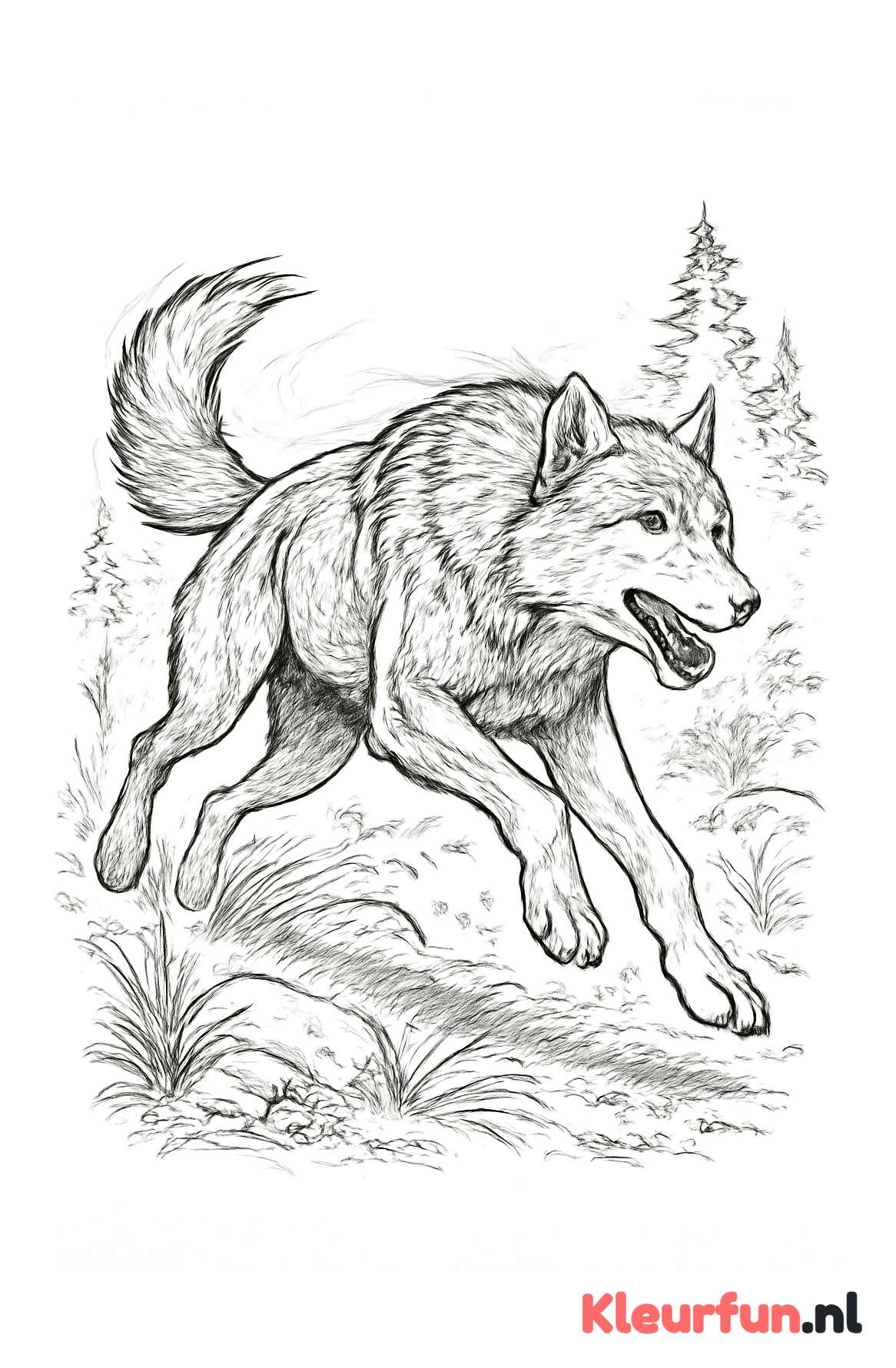 Wolf in volle snelheid door het wild