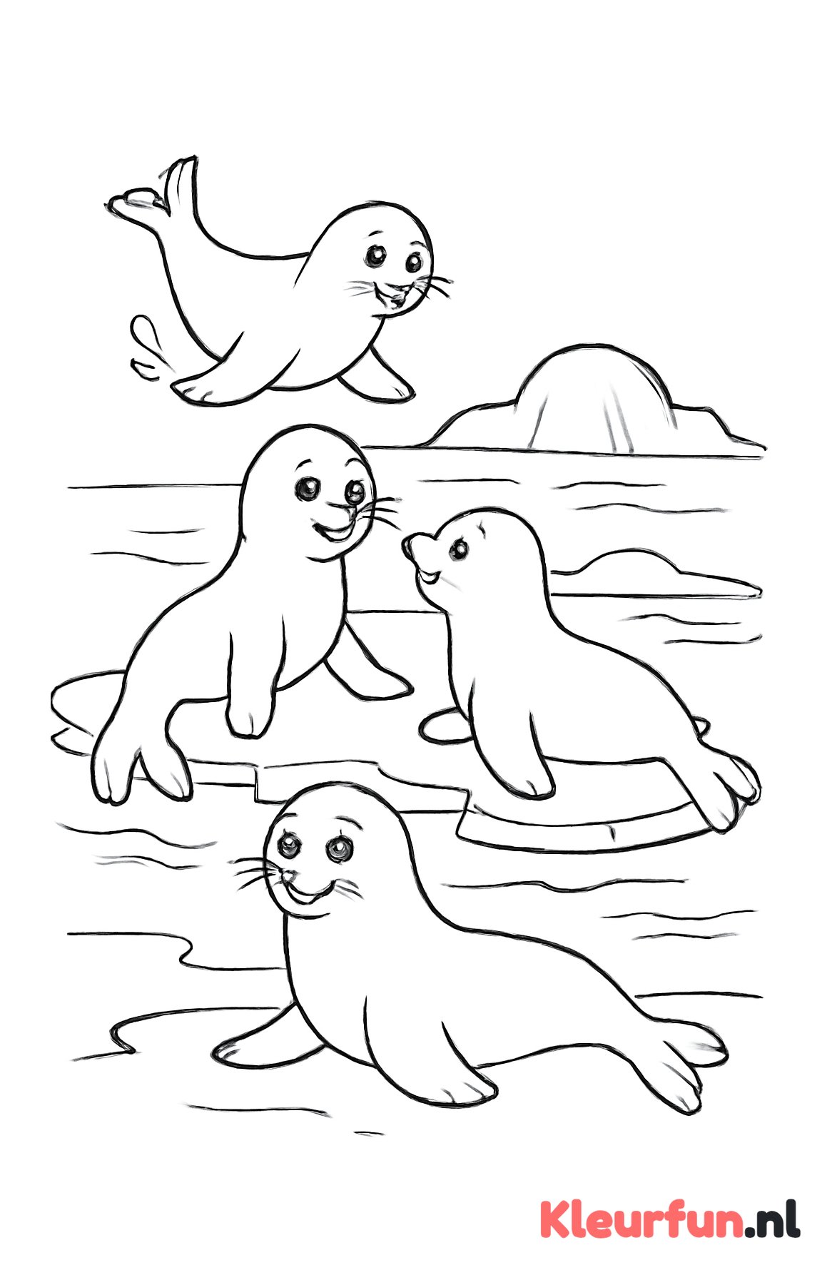 Zeehonden spelen op ijs