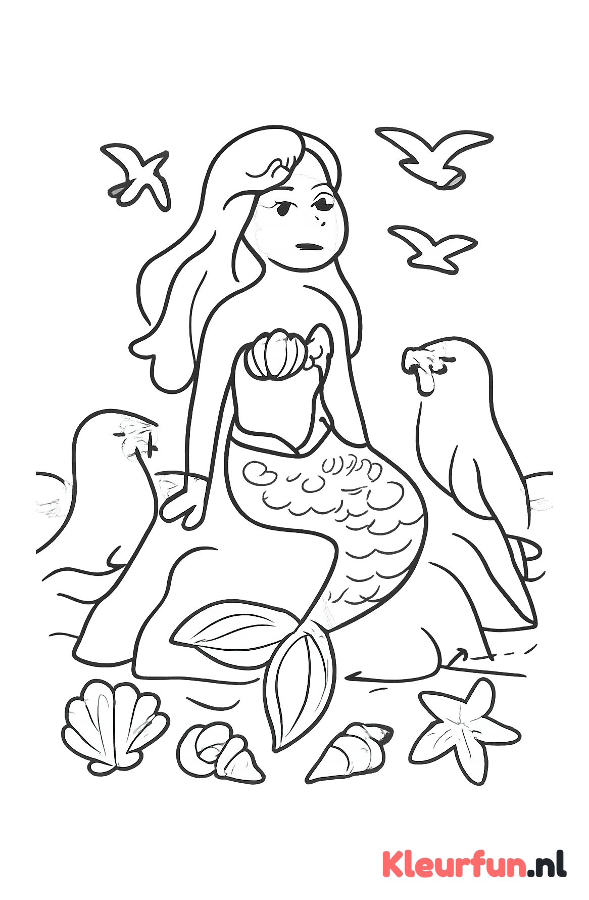 Zeemeermin op rots met zeehonden