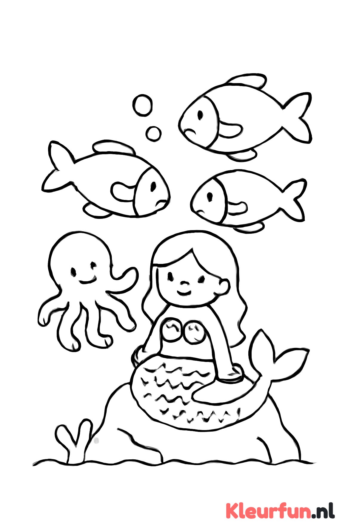 Zeemeermin op rots met octopus