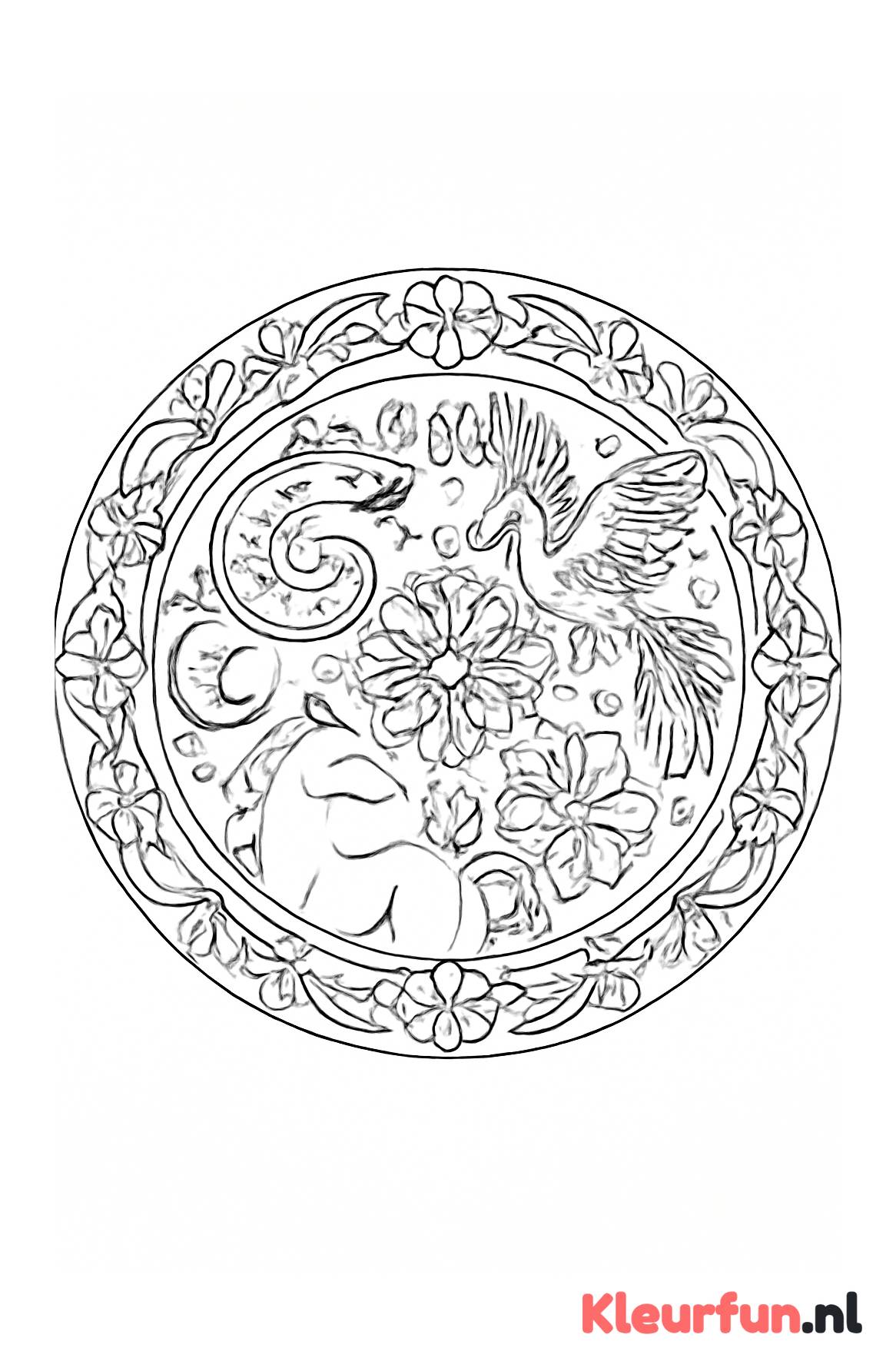 Mythische dieren mandala kleurplaat