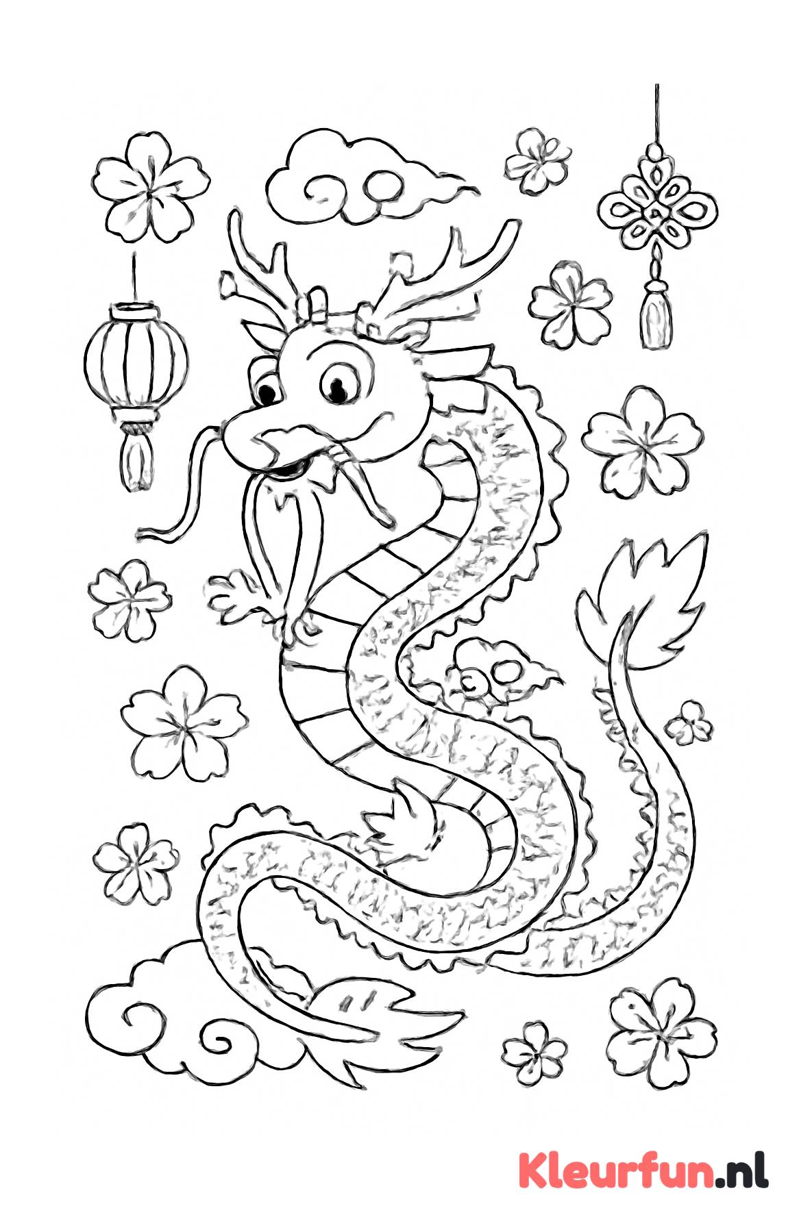 Chinese draak met feestelijke decoraties
