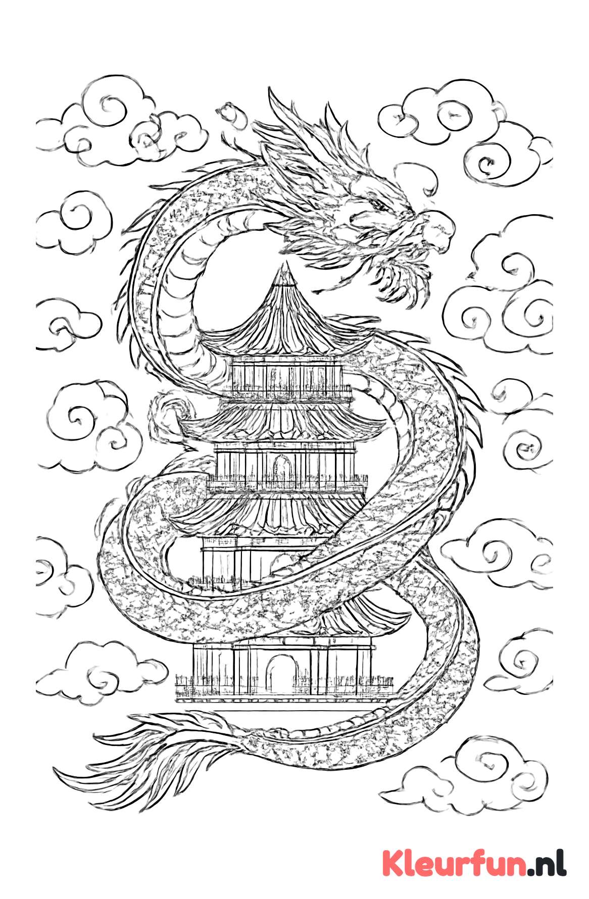 Chinese draak bij pagode