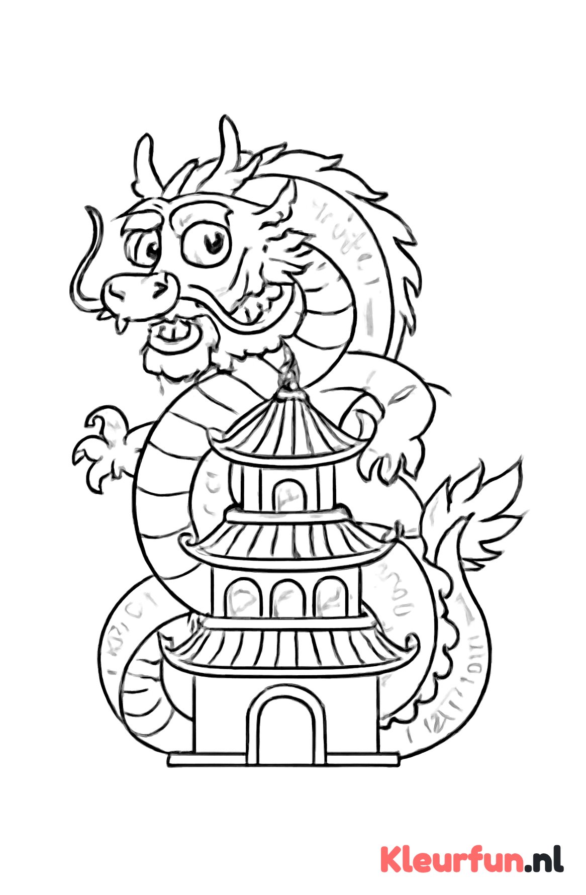 Chinese draak bij pagode