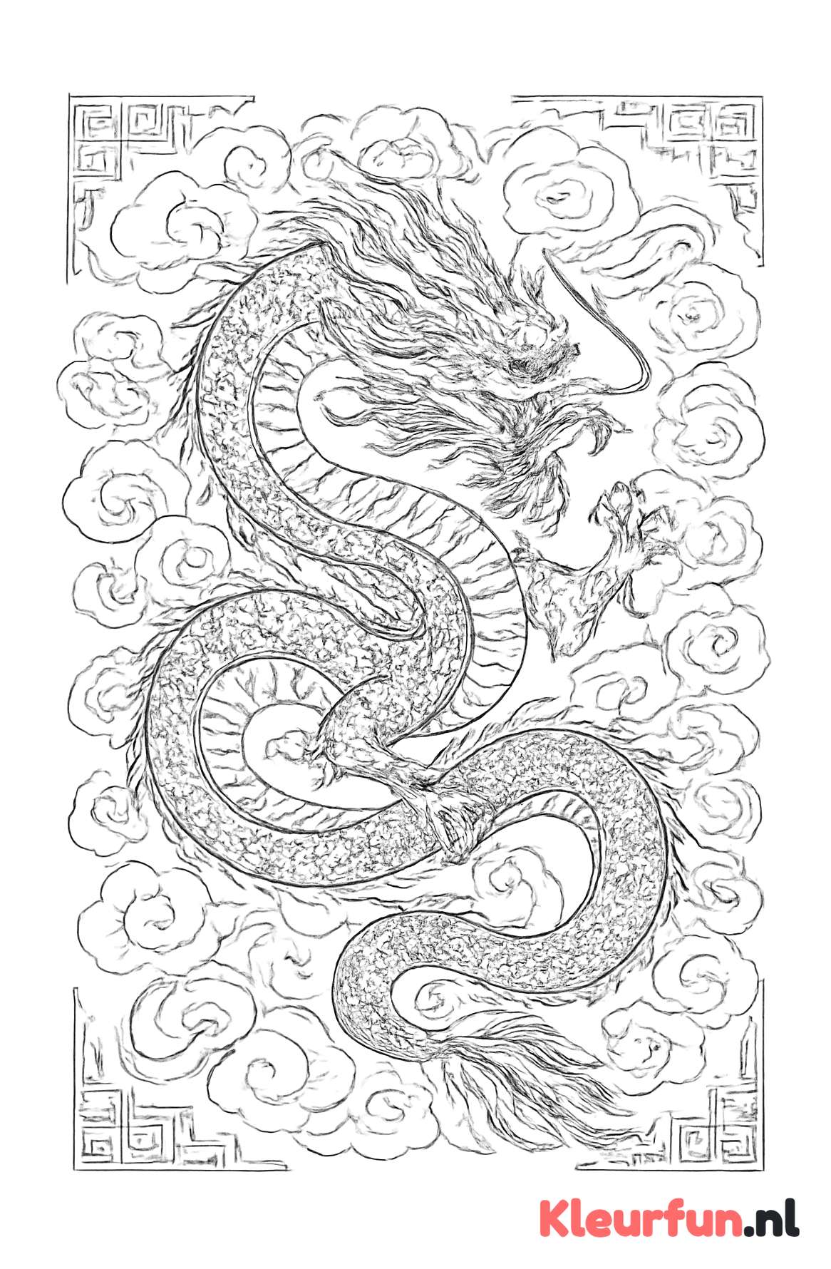 Sierlijke Chinese draak met wolken