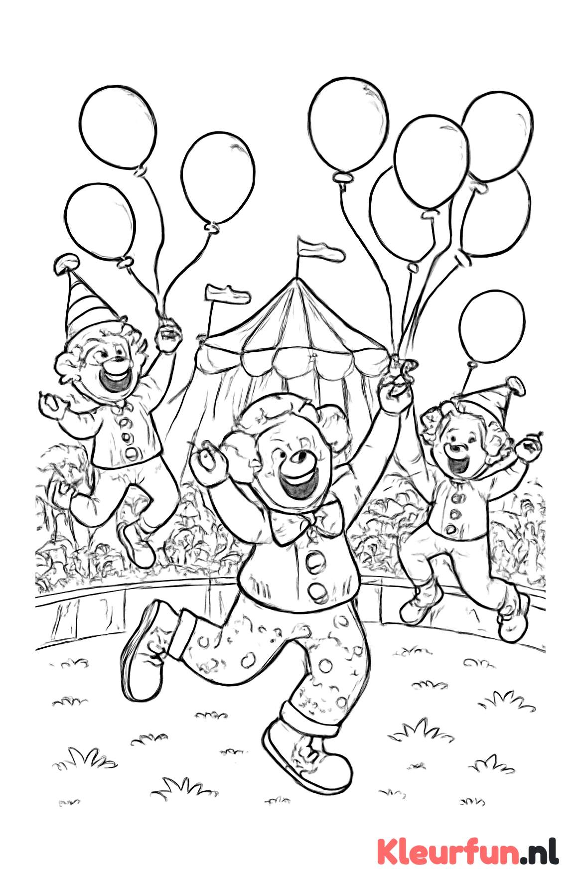 Circusscène met meerdere clowns