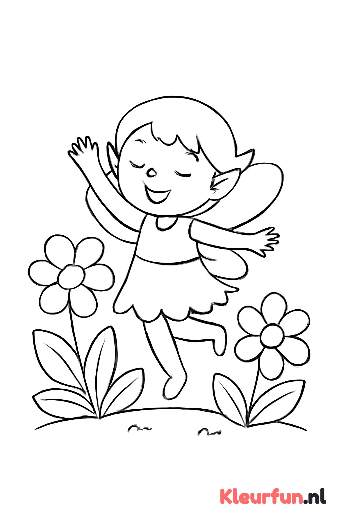 Dansende elf tussen bloemen