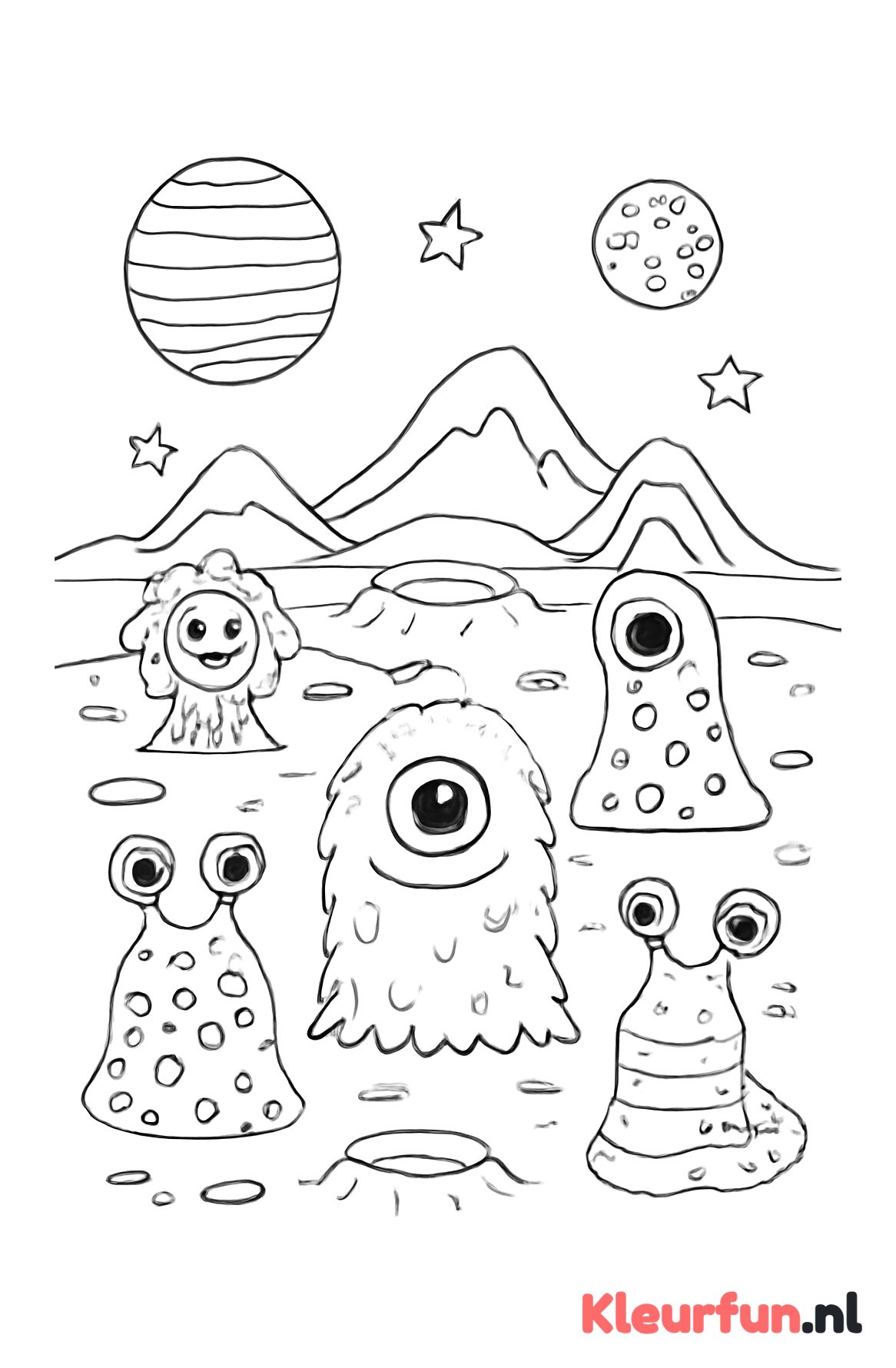 Buitenaards landschap met diverse aliens
