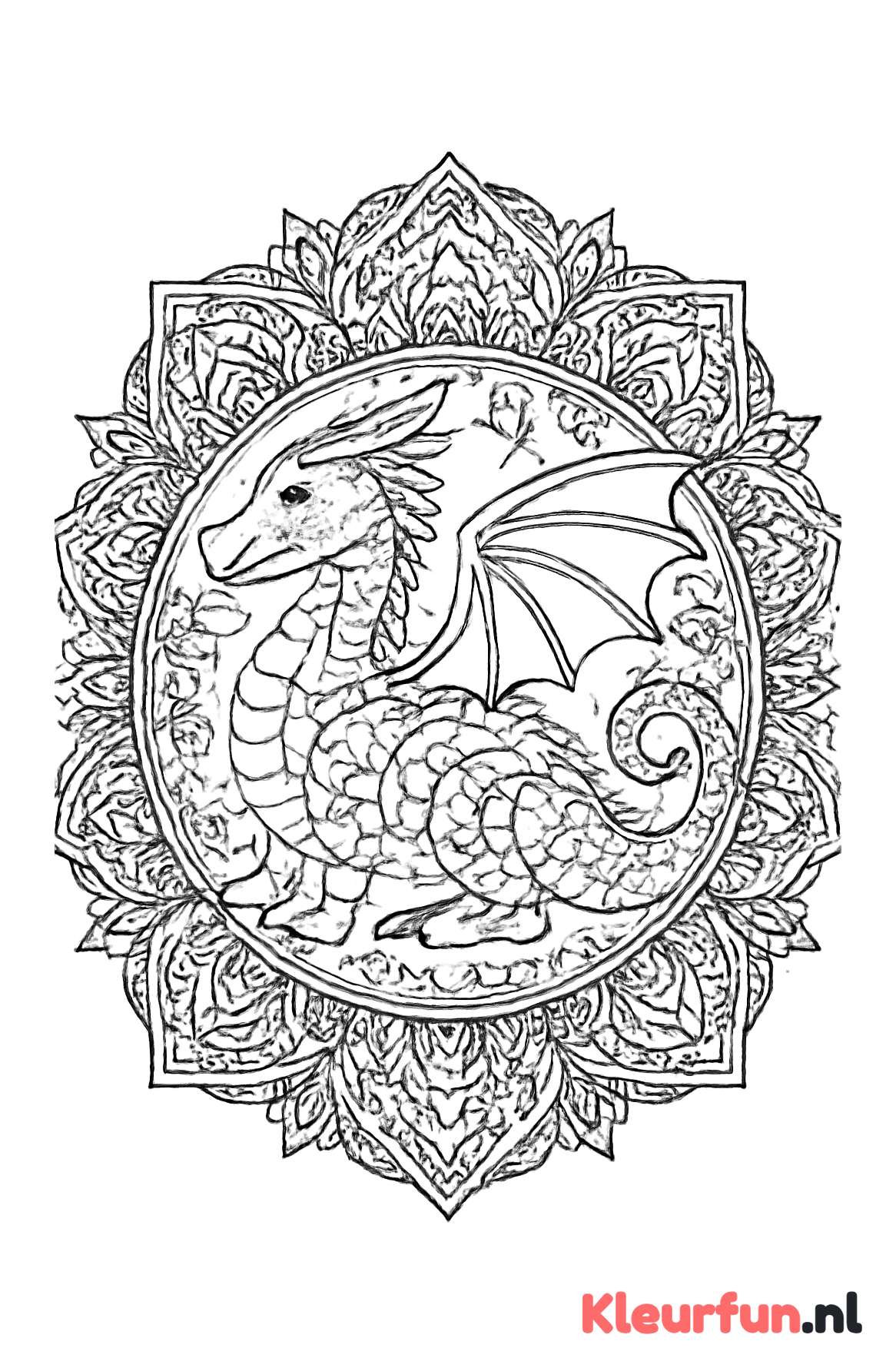 Draak mandala kleurplaat