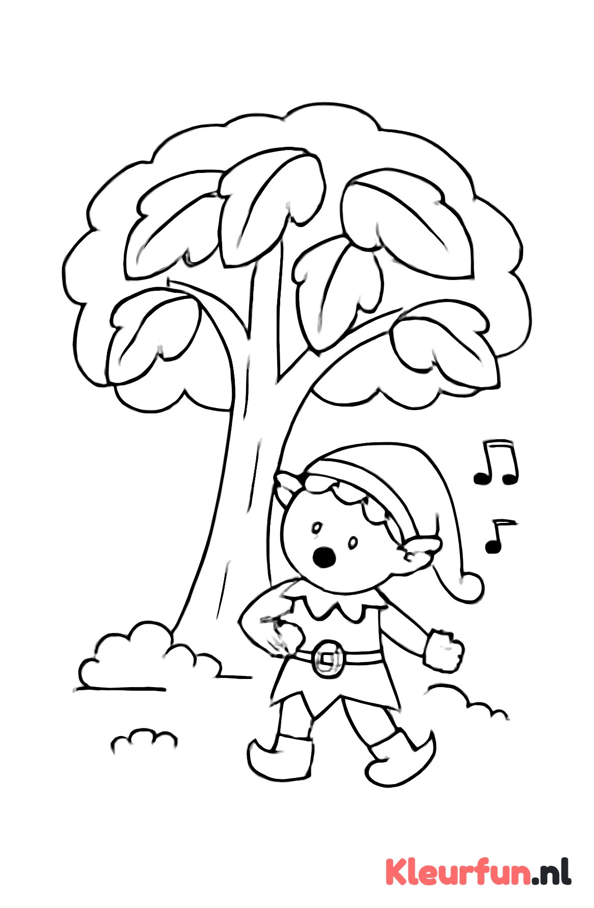 Elf zingt bij boom