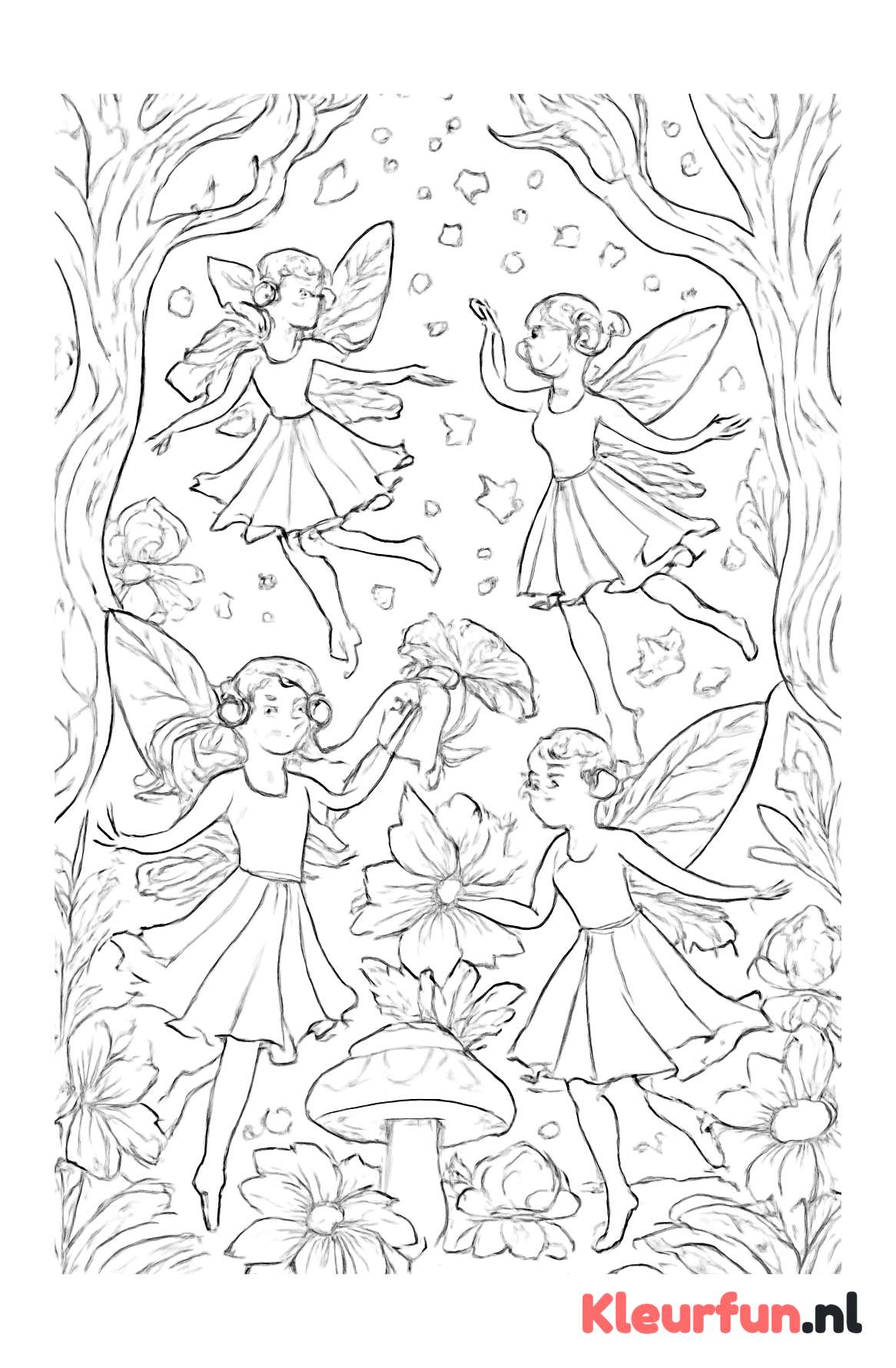 Elfjes dansen in het magische bos