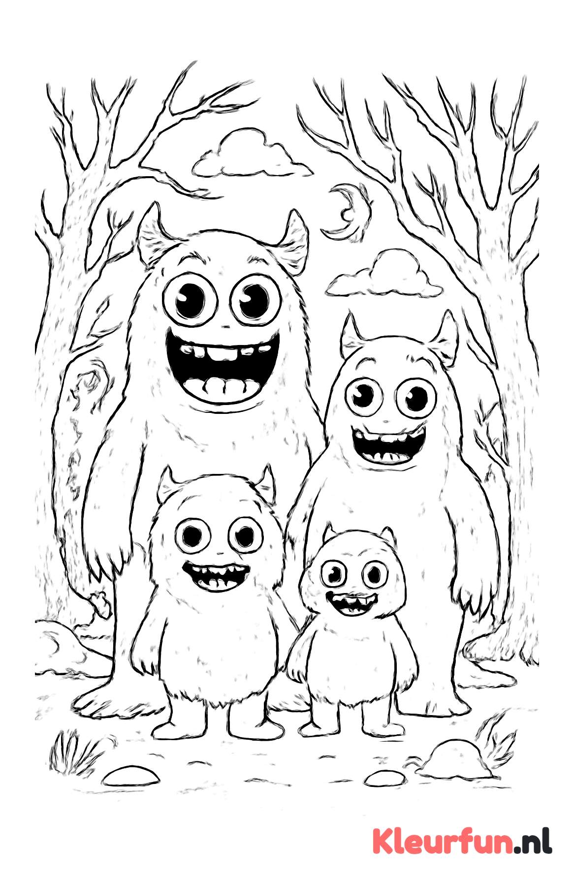 Enge monsterfamilie in het bos