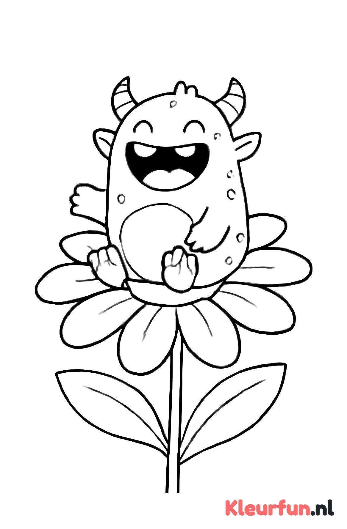 Grappig monster op bloem