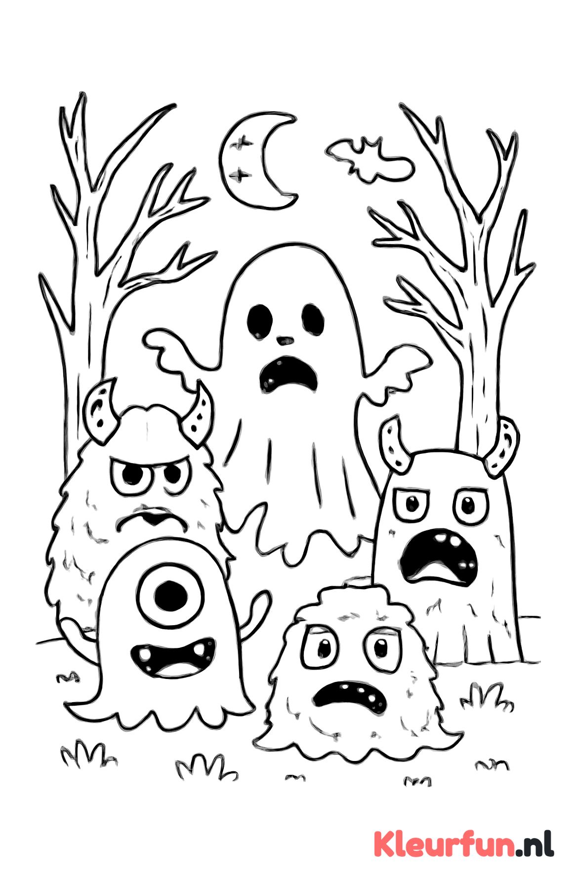 Groep enge monsters in het bos