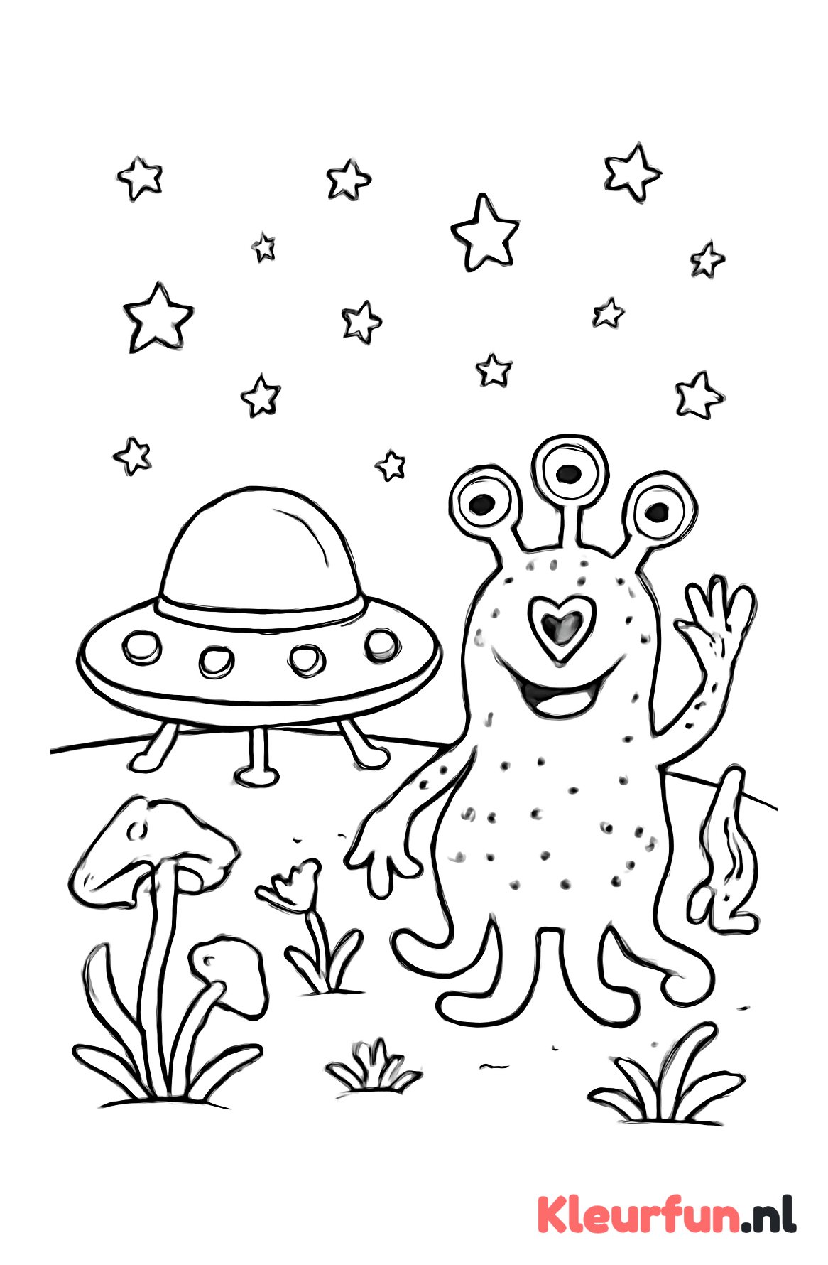 Grote Alien met Tentakels bij Ruimteschip