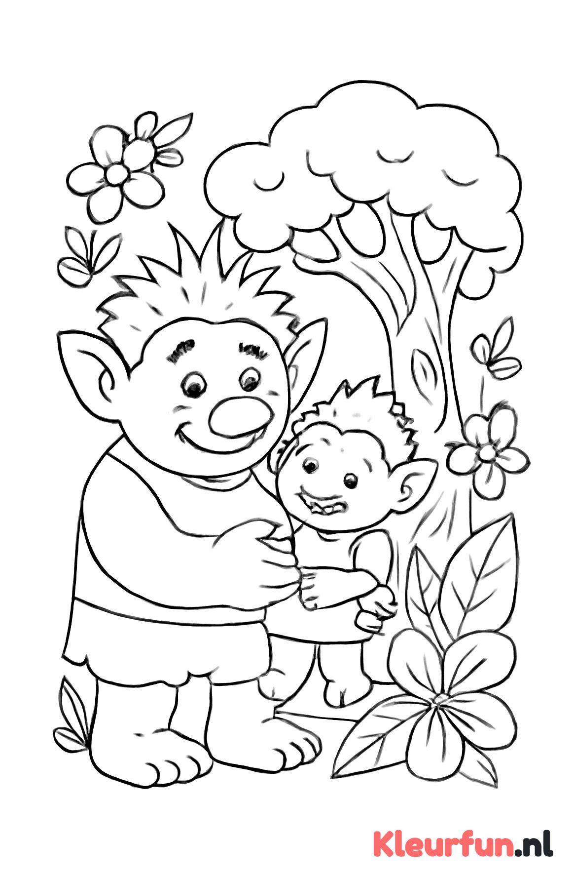 Grote en kleine trol bij sprookjesboom
