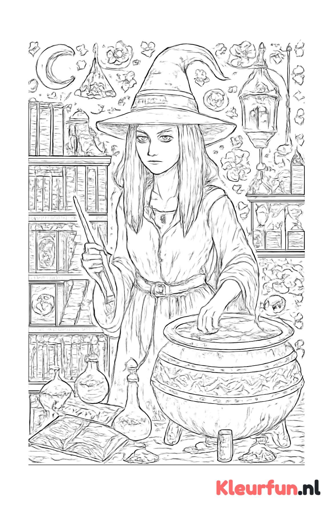 Heks in alchemistenlaboratorium