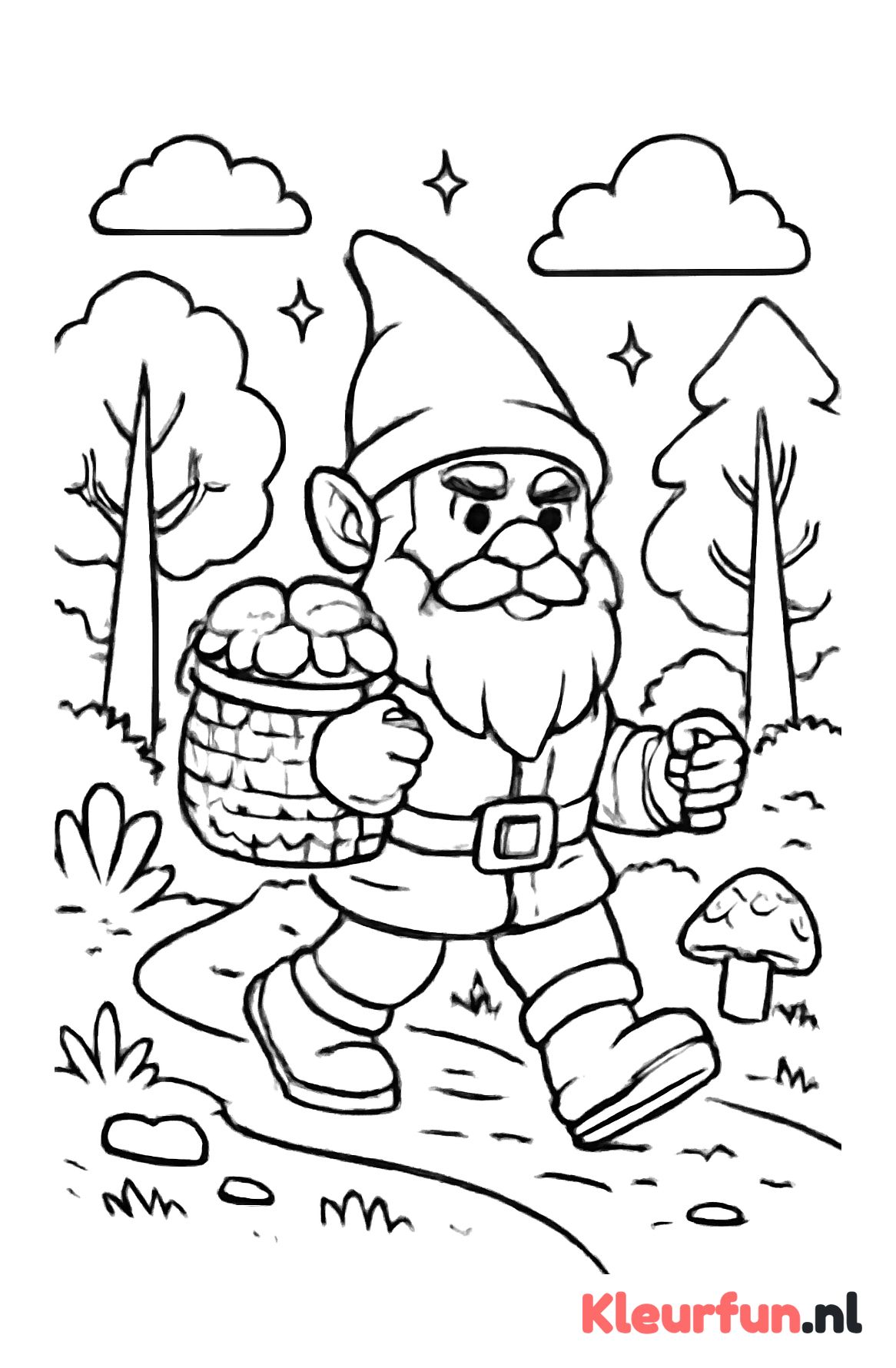 Kabouter met mand vol paddenstoelen
