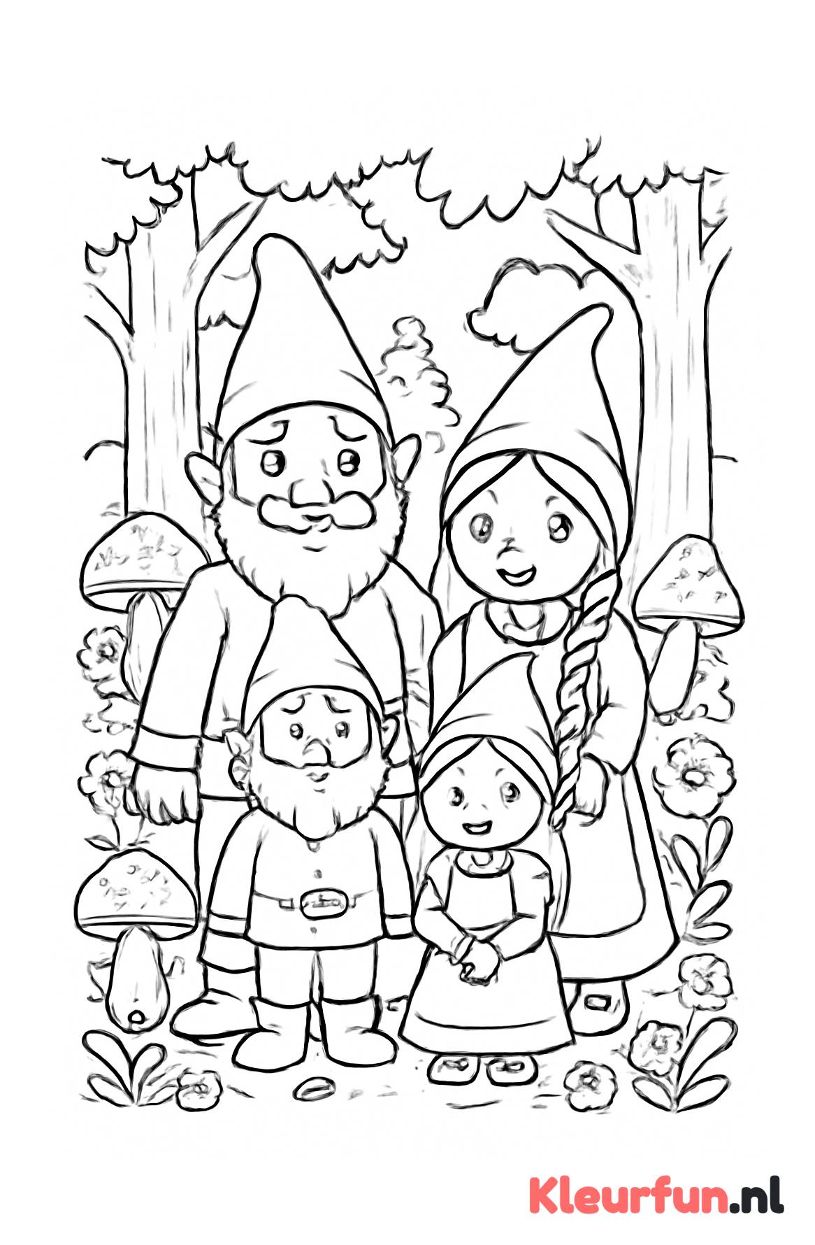 Kabouterfamilie in het bos