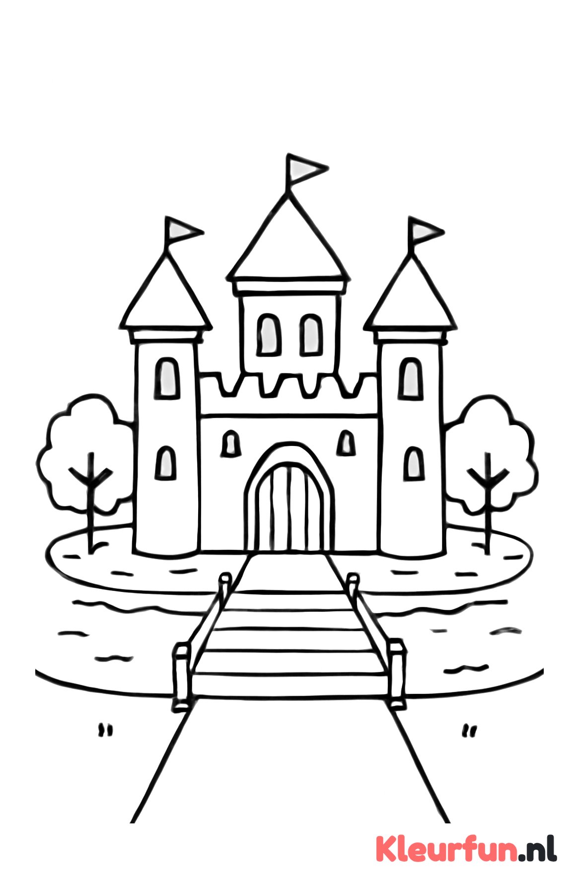Kasteel met slotgracht en houten brug