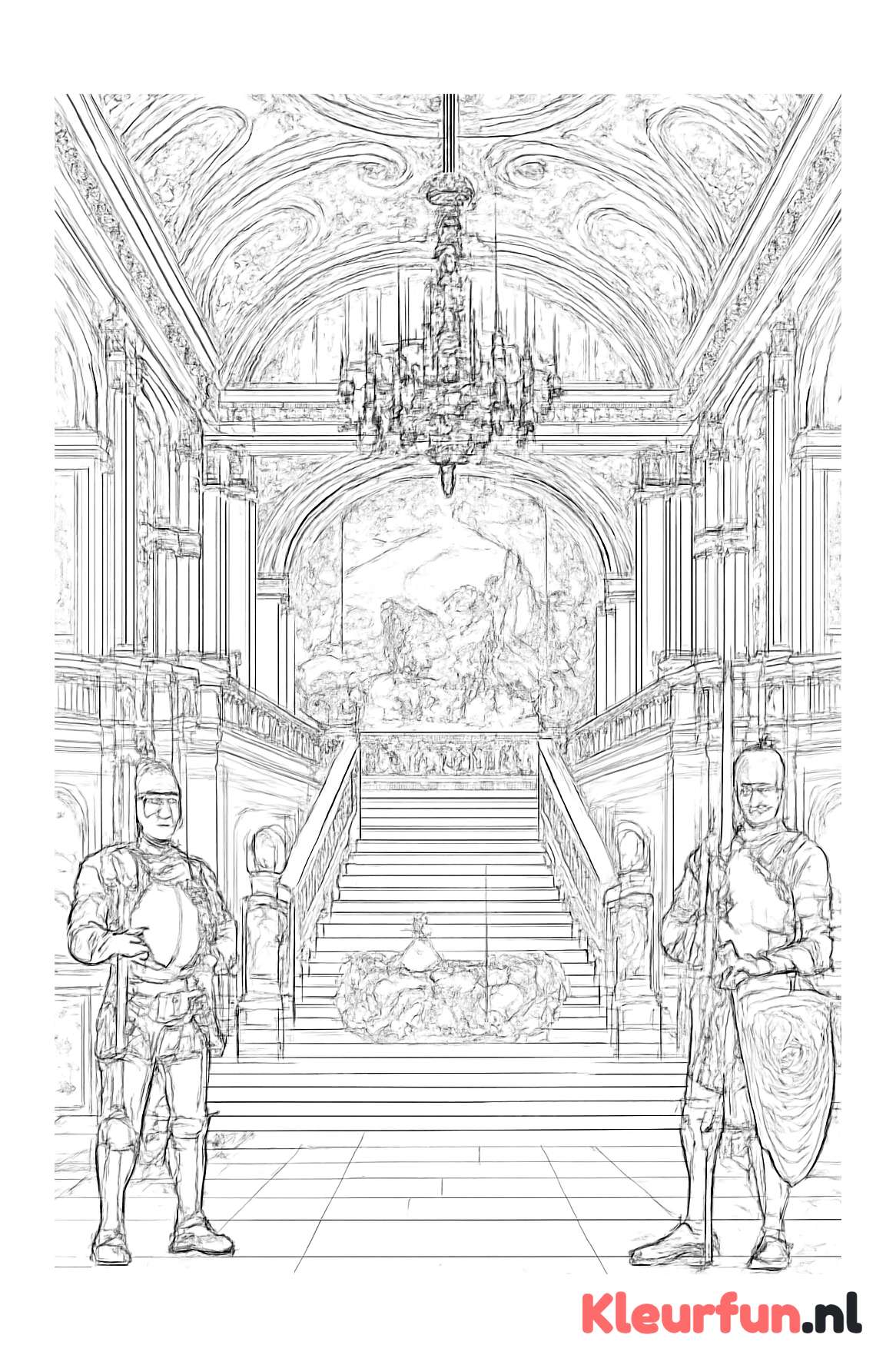 Kasteelinterieur met riddertoernooi