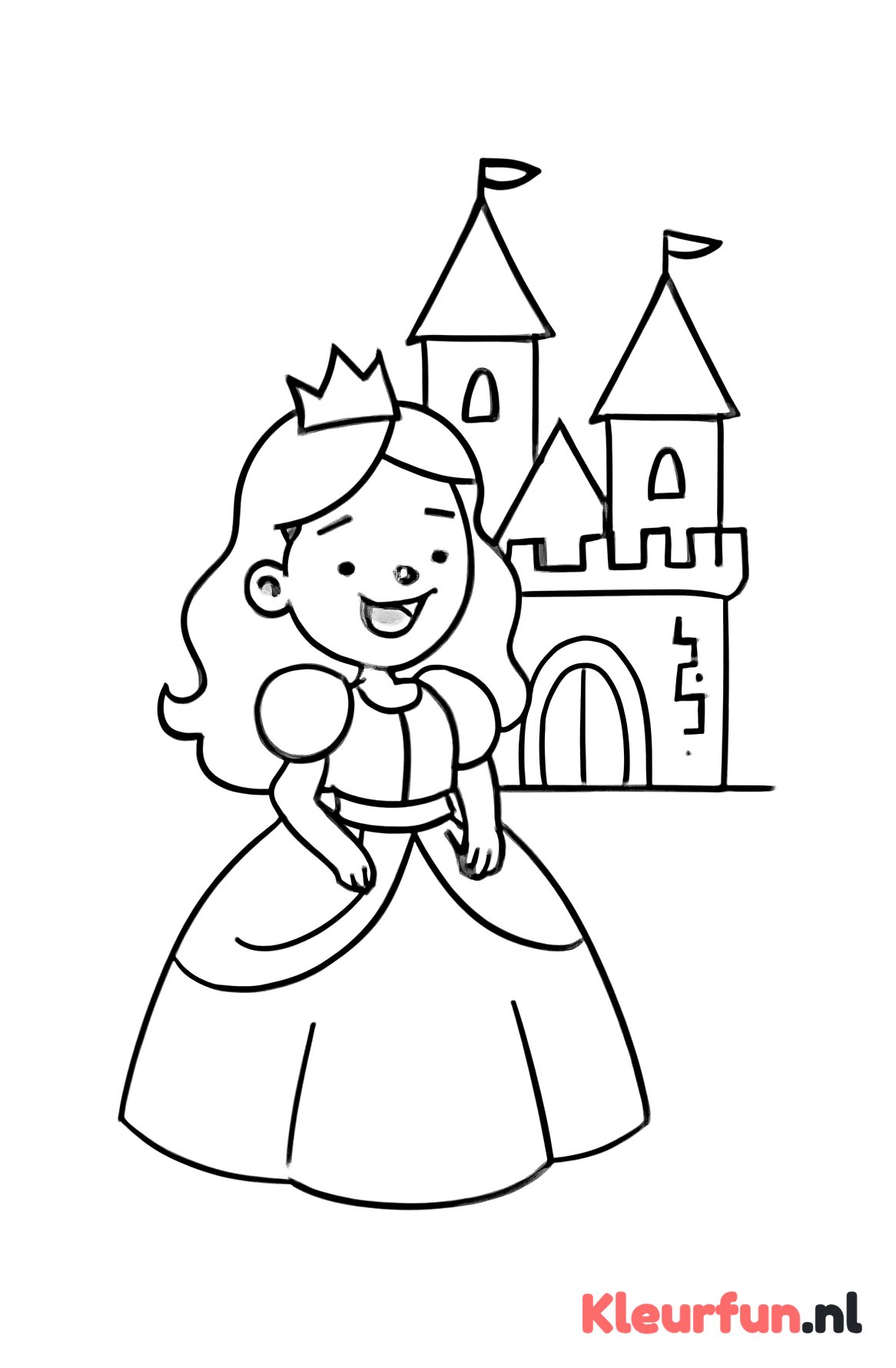 Lachende prinses met grote baljurk