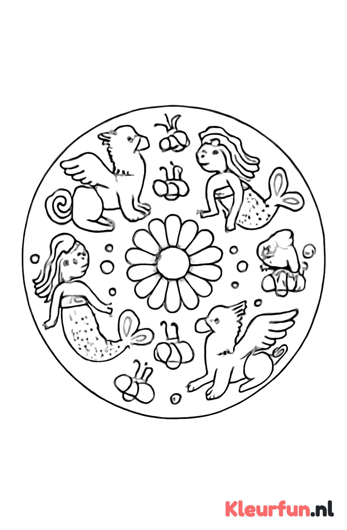 Mandala met griffioenen en zeemeerminnen