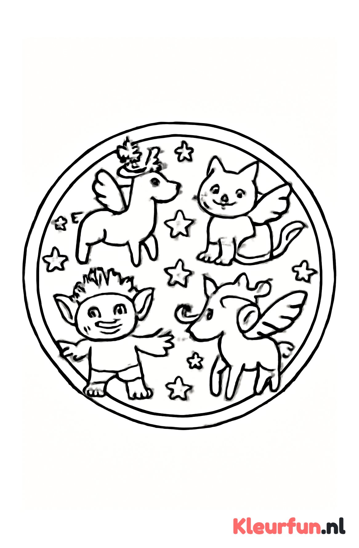 Mandala vol magische katten en vliegende herten