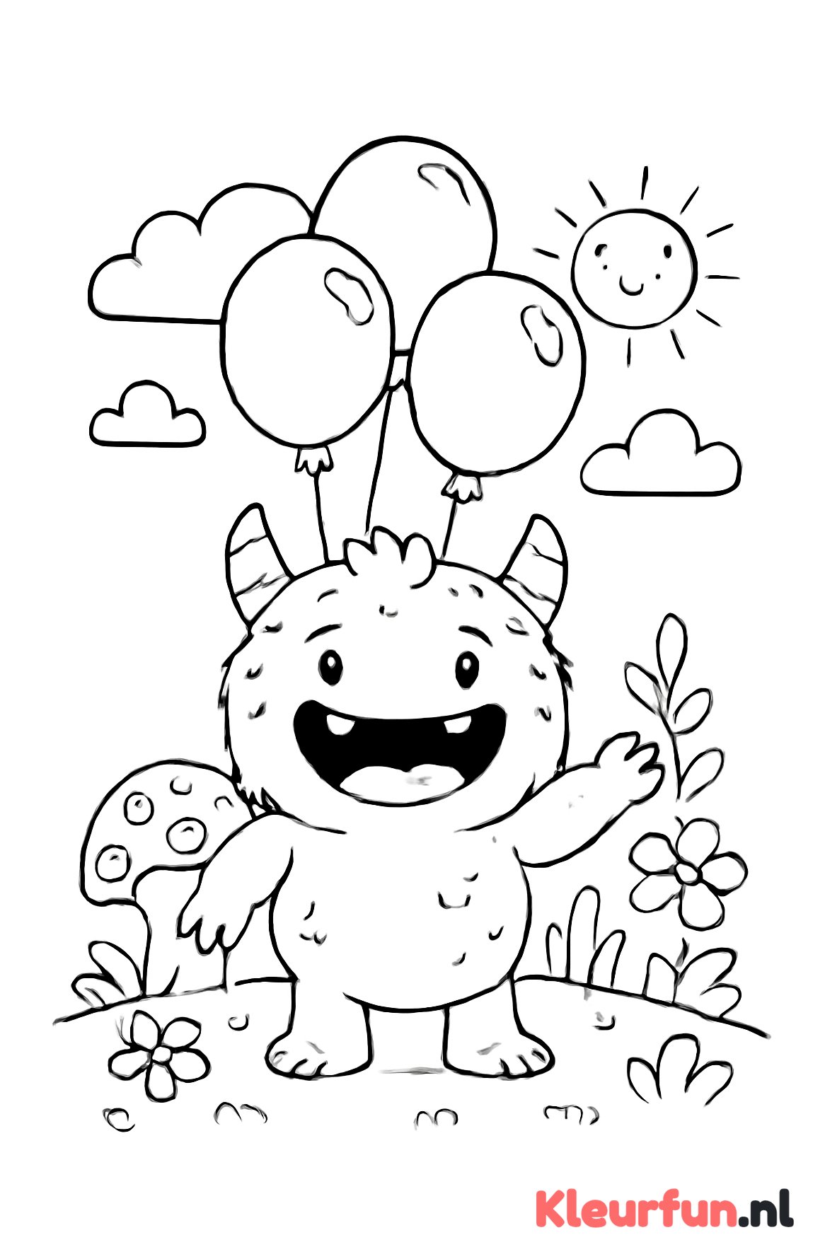 Schattig monster met ballonnen
