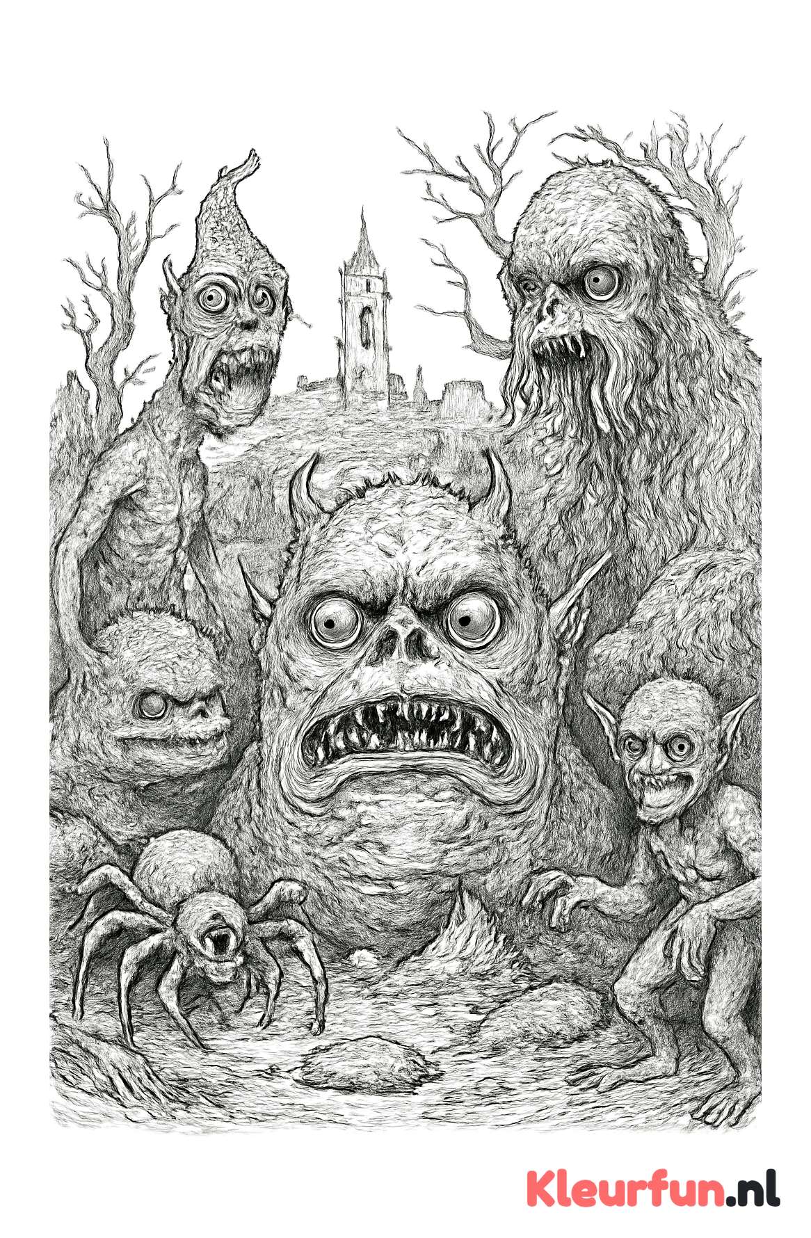 Monsterlandschap met diverse monsters